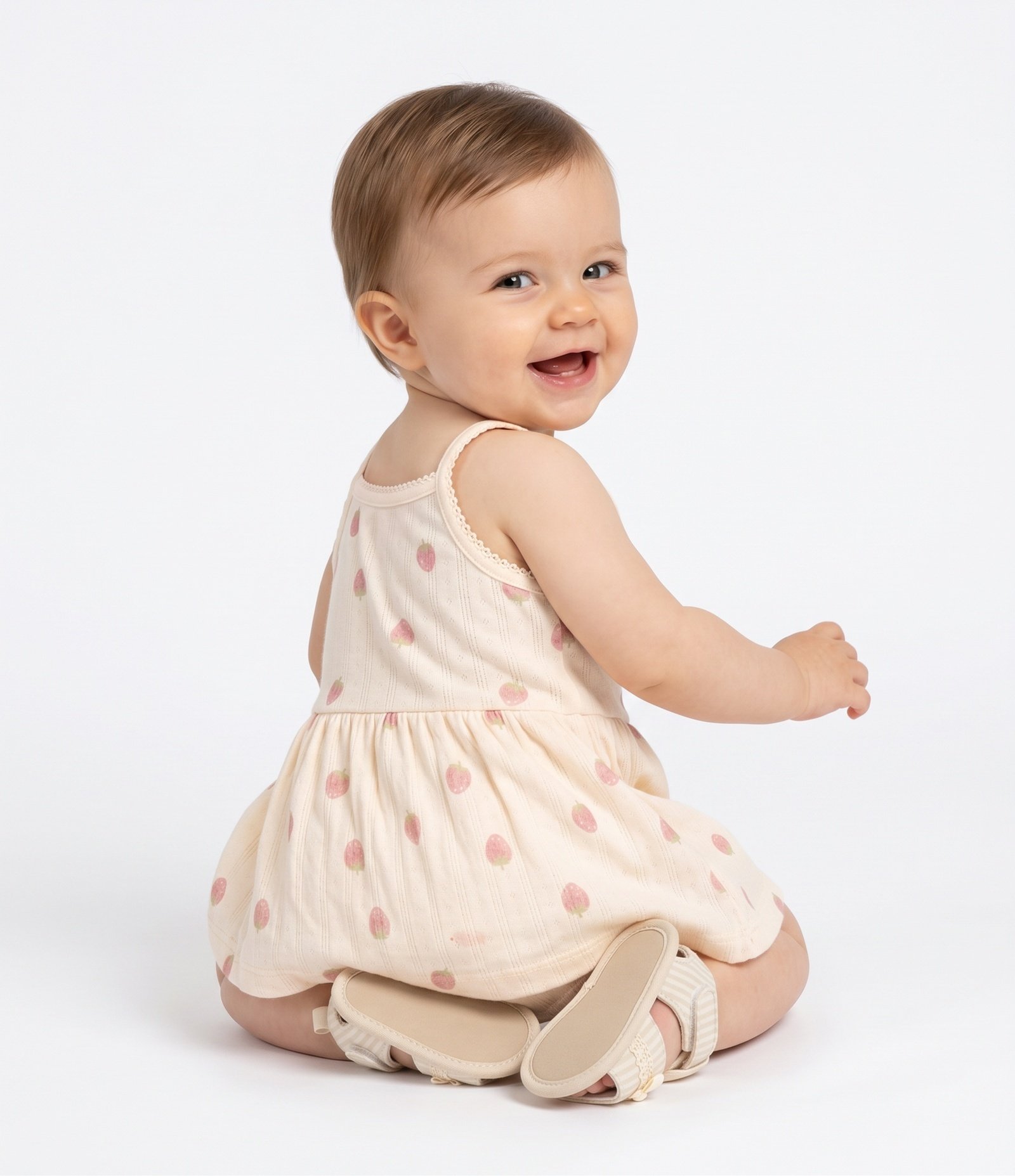 Vestido Body Infantil Em Algodão Estampa Morango - Tam 0 a 18 Meses Bege 1
