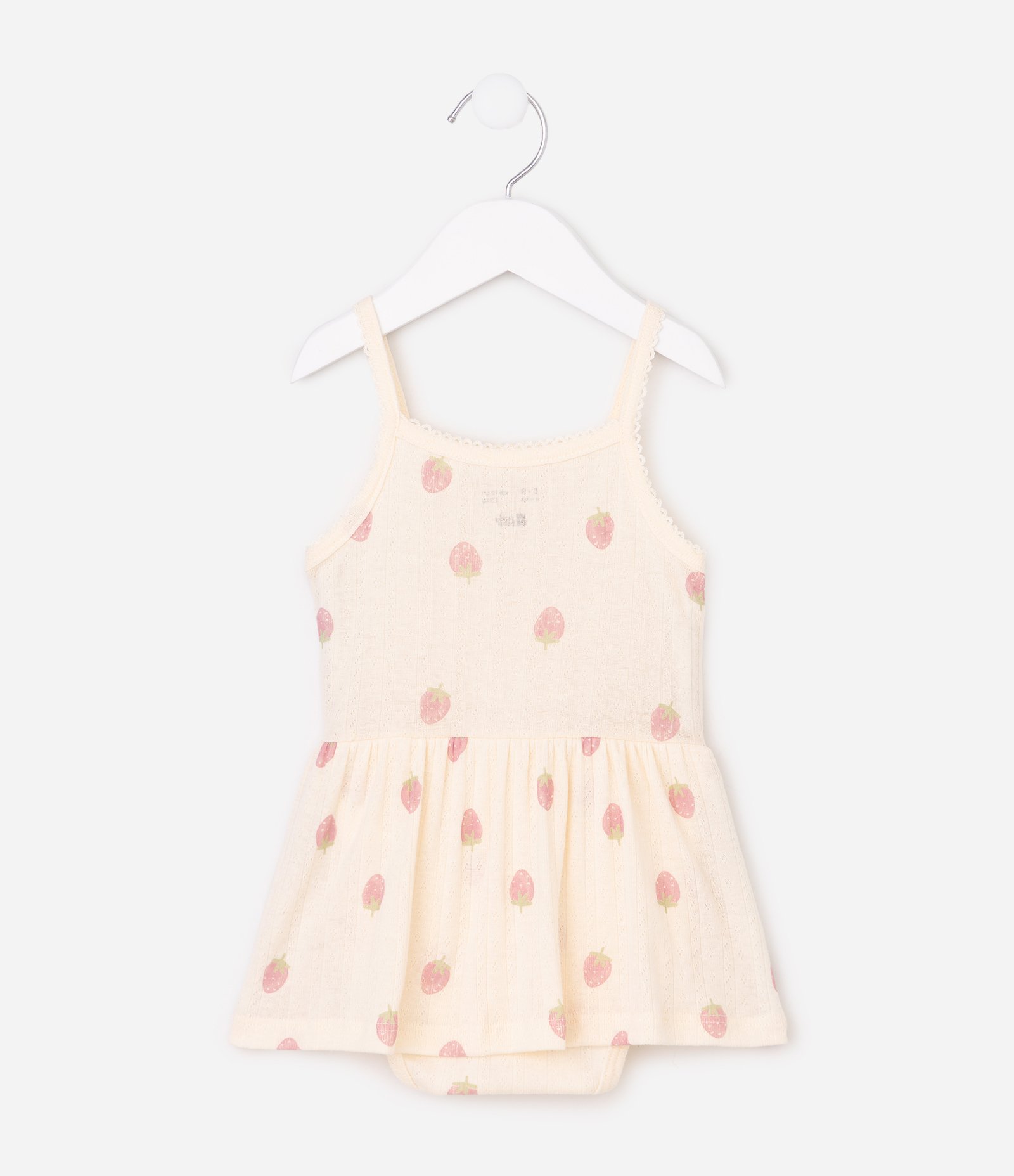 Vestido Body Infantil Em Algodão Estampa Morango - Tam 0 a 18 Meses Bege 2