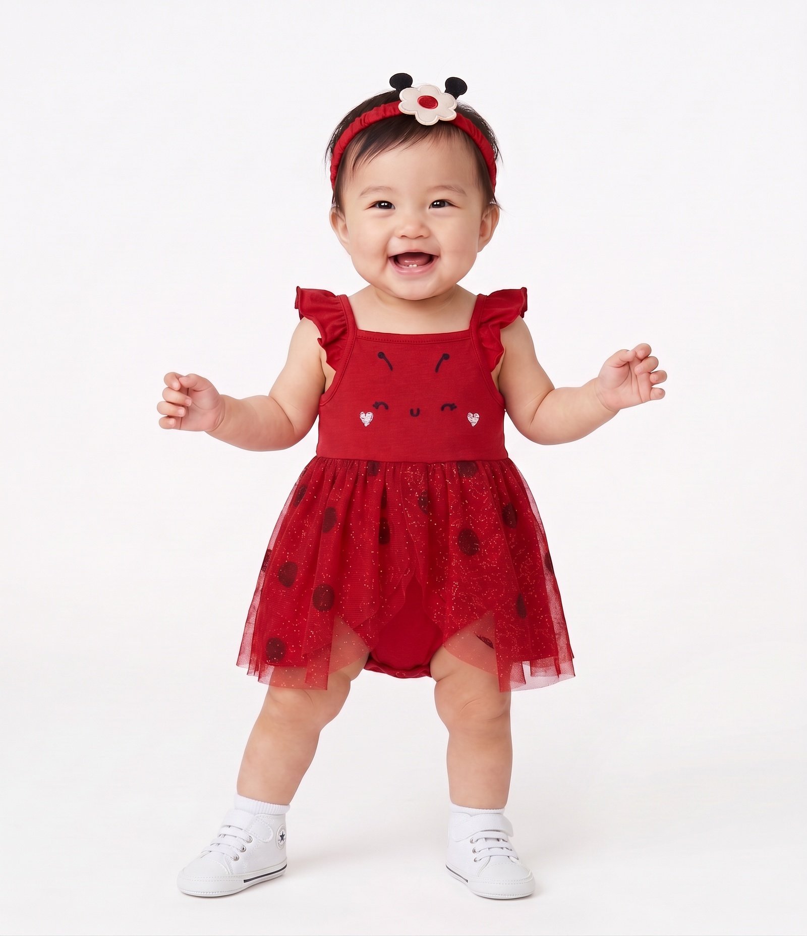 Vestido Body Bebê de Joaninha com Faixa de Cabelo Tam - RN a 18 Meses Vermelho 2
