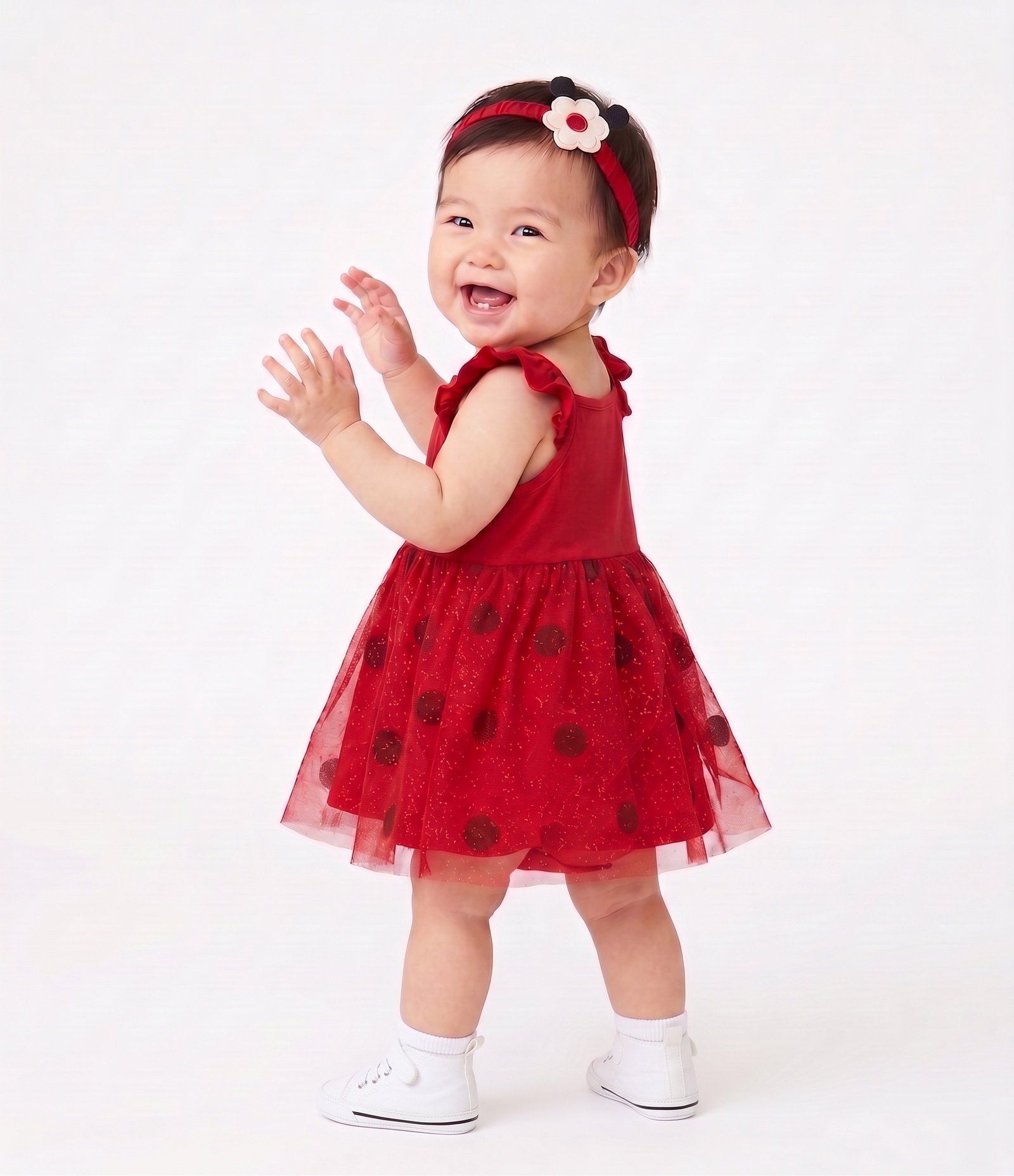 Vestido Body Bebê de Joaninha com Faixa de Cabelo Tam - RN a 18 Meses Vermelho 3