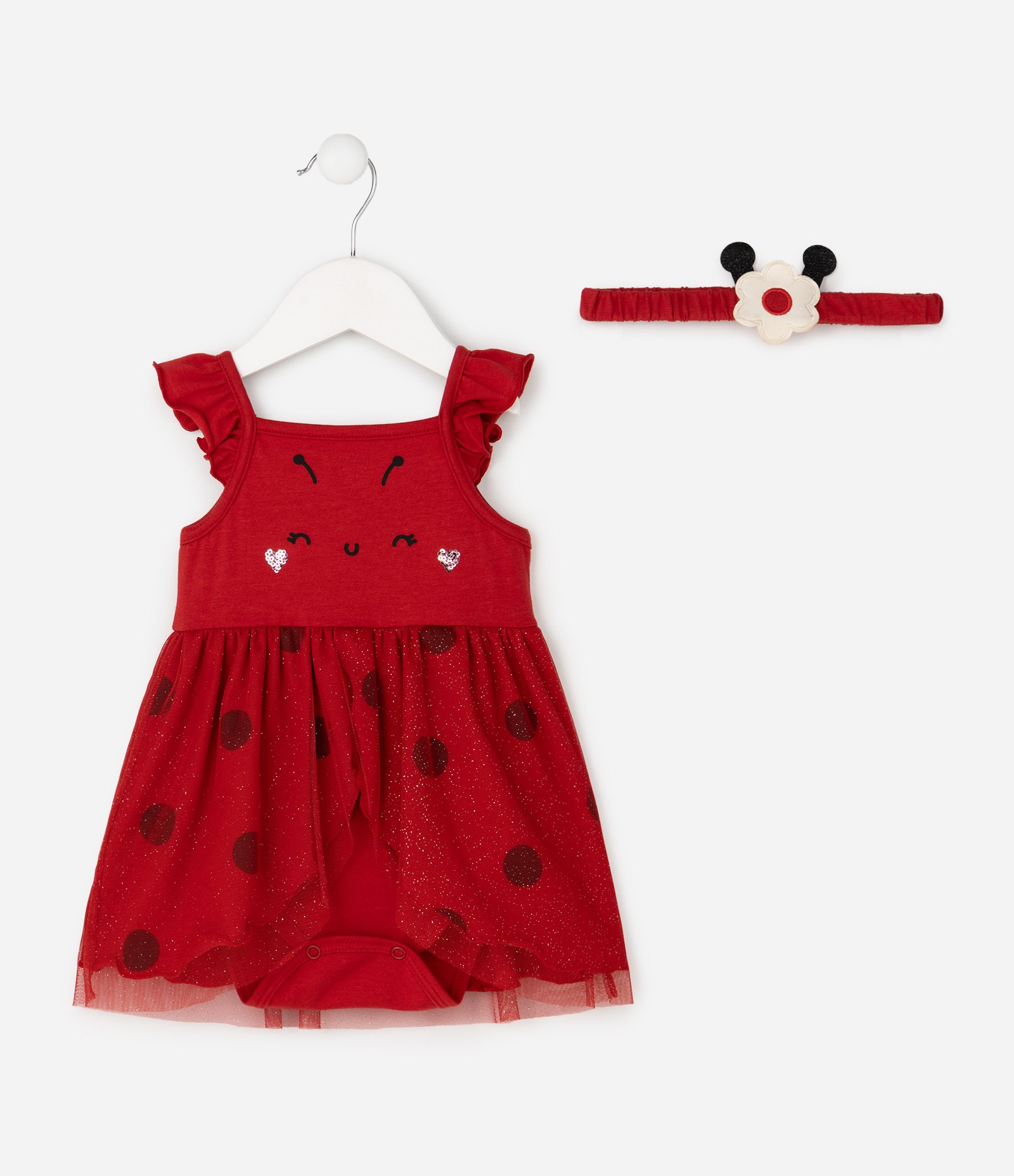 Vestido Body Bebê de Joaninha com Faixa de Cabelo Tam - RN a 18 Meses Vermelho 5