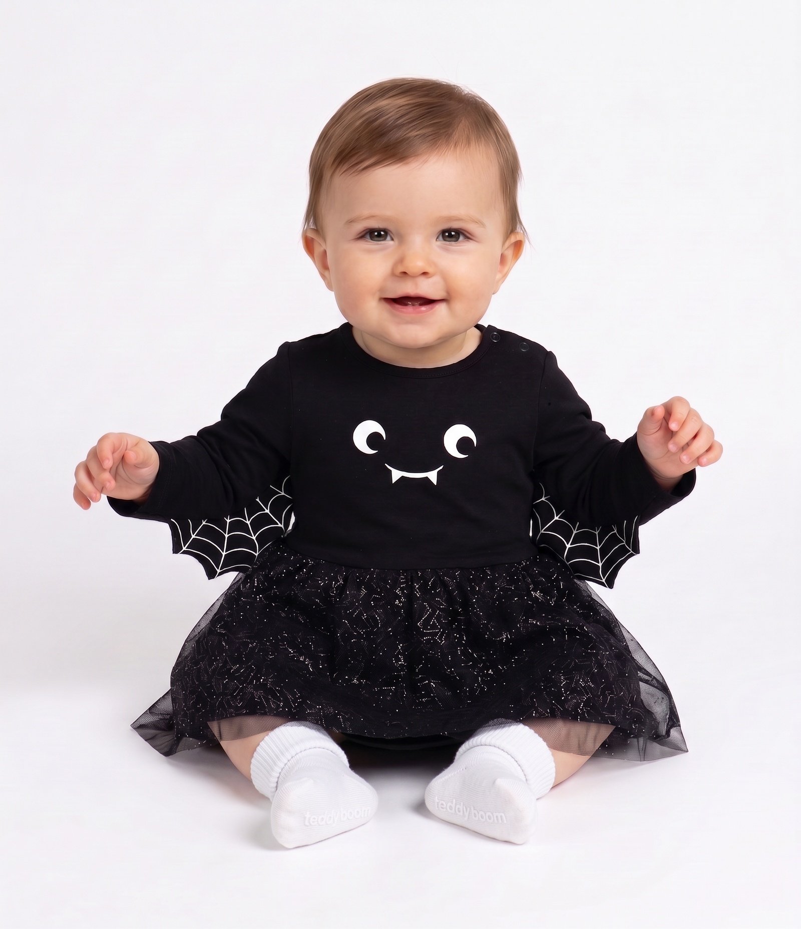 Vestido Body Bebê em Tule com Estampa Morceguinha - Tam 0 a 18 Meses Preto 1
