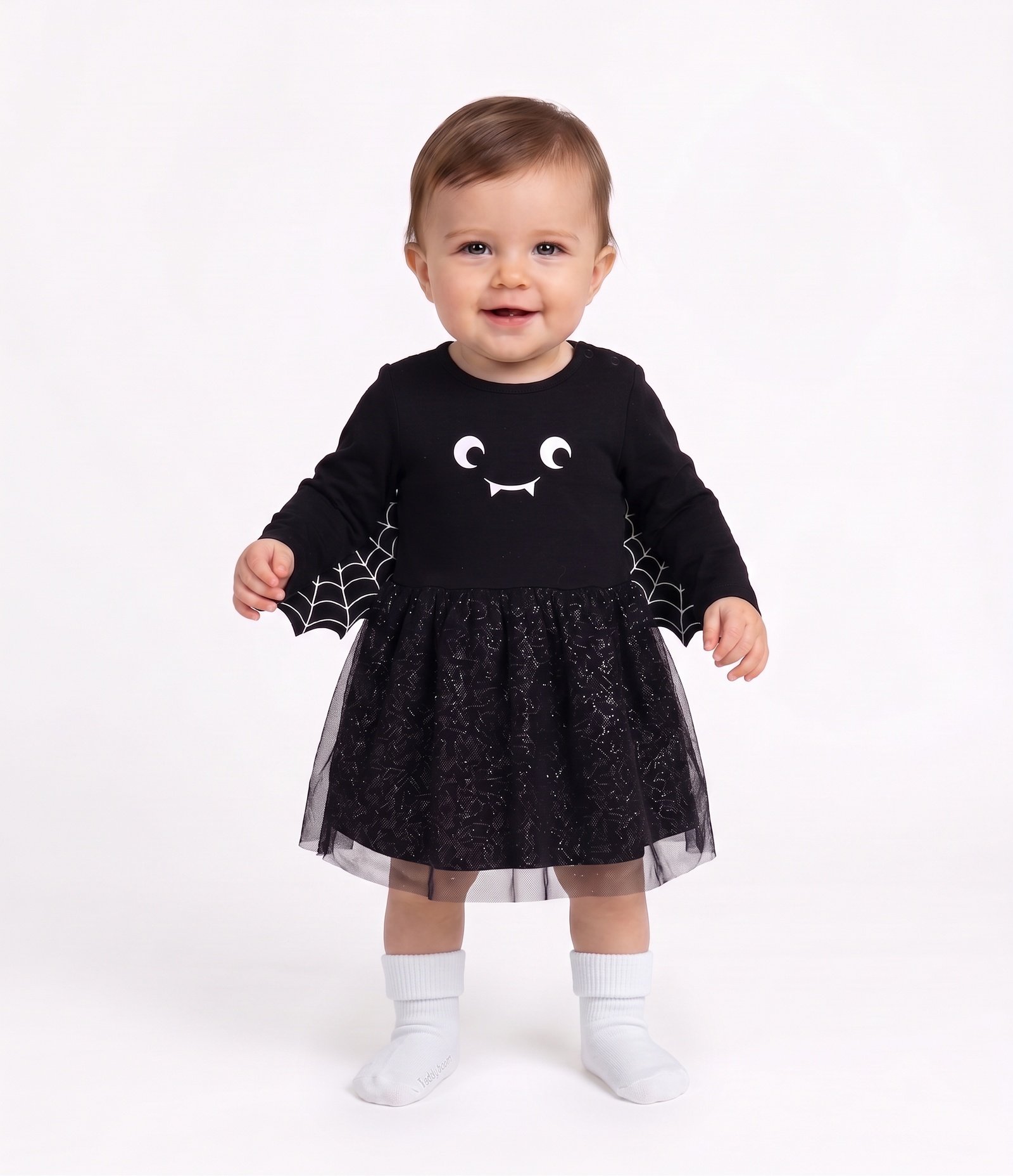 Vestido Body Bebê em Tule com Estampa Morceguinha - Tam 0 a 18 Meses Preto 2