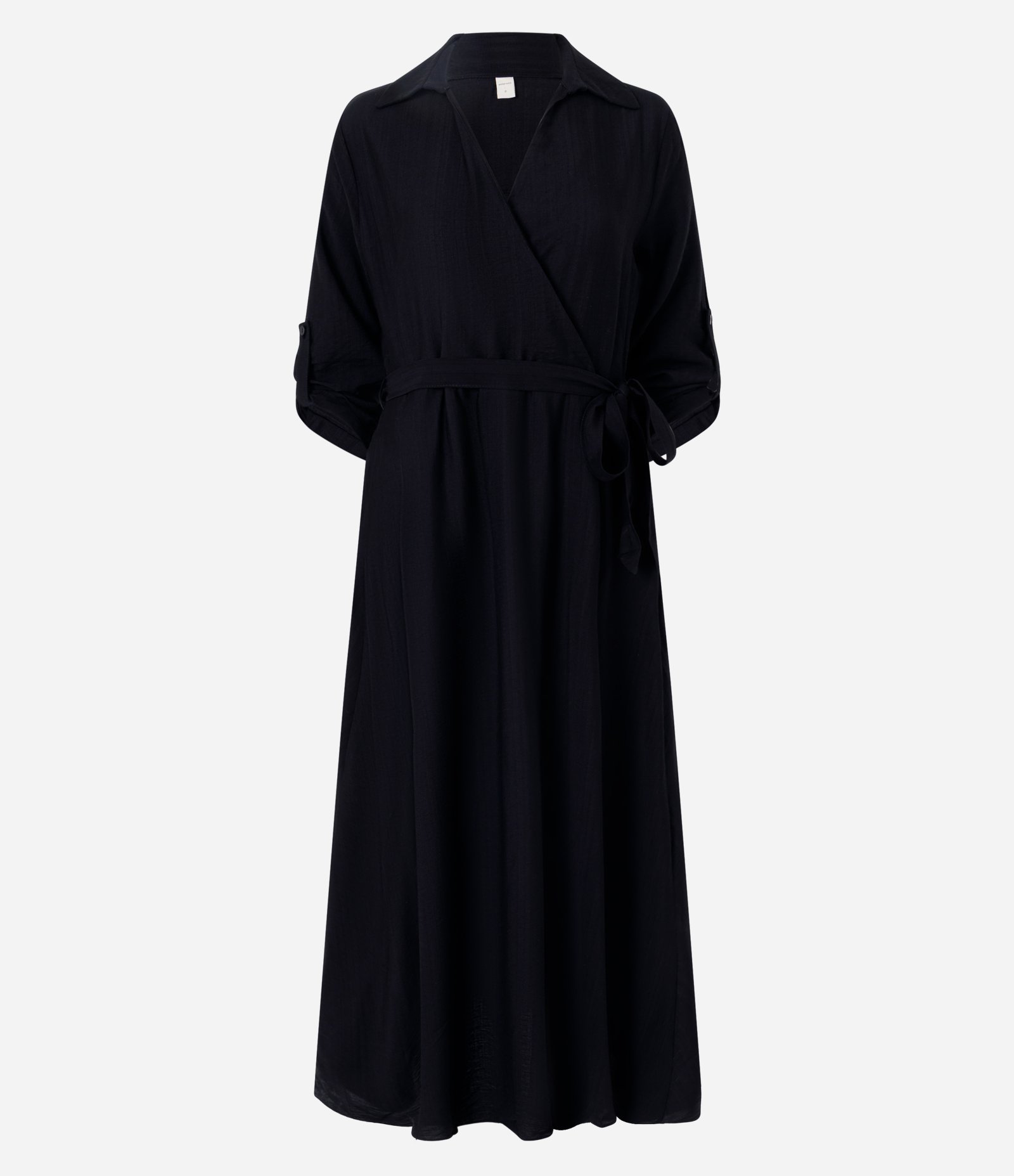 Vestido Chemise Transpassado em Viscose com Ajuste na Cintura Preto 1