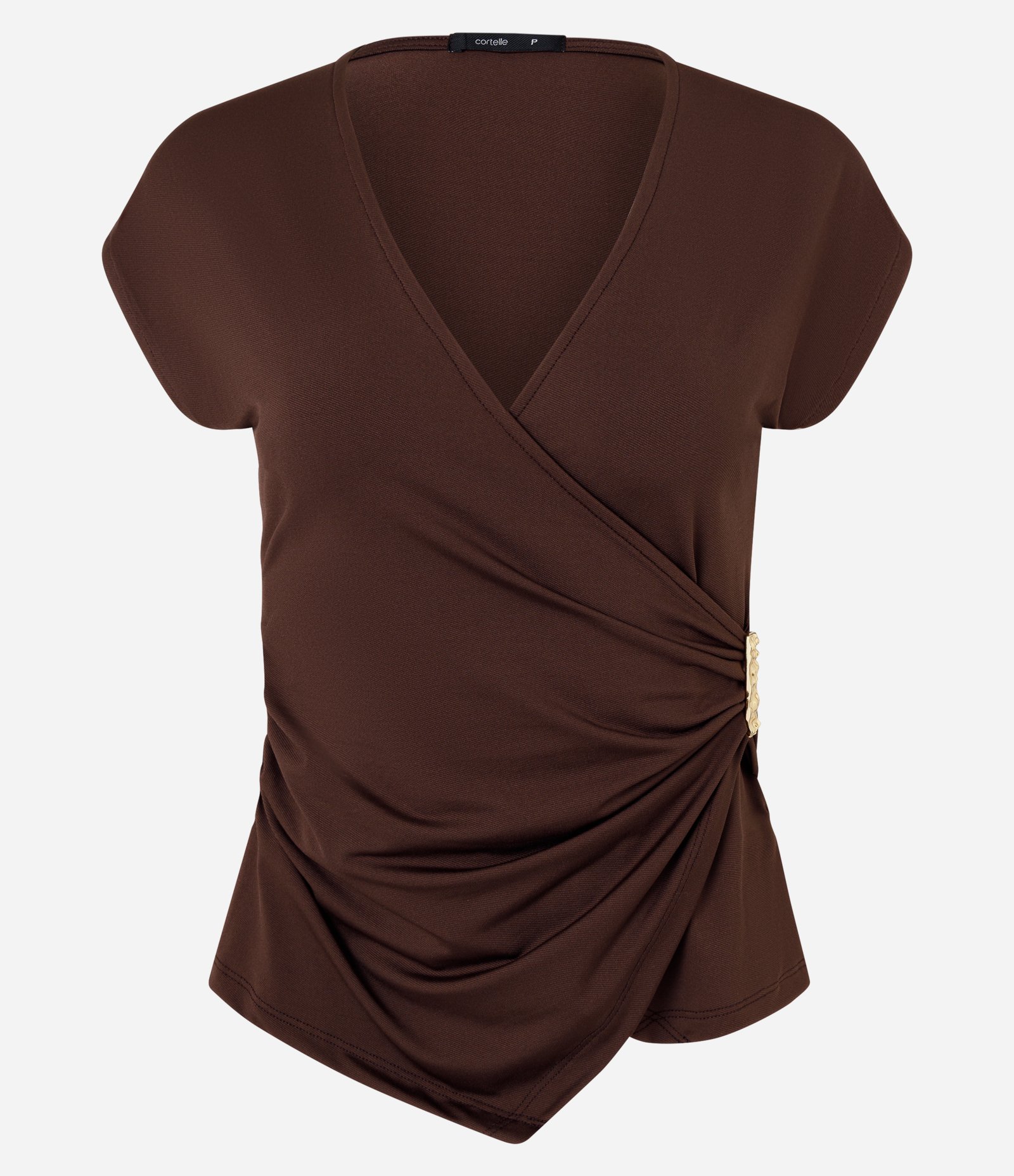Blusa Transpassada com Aviamento Metalizado Marrom 1