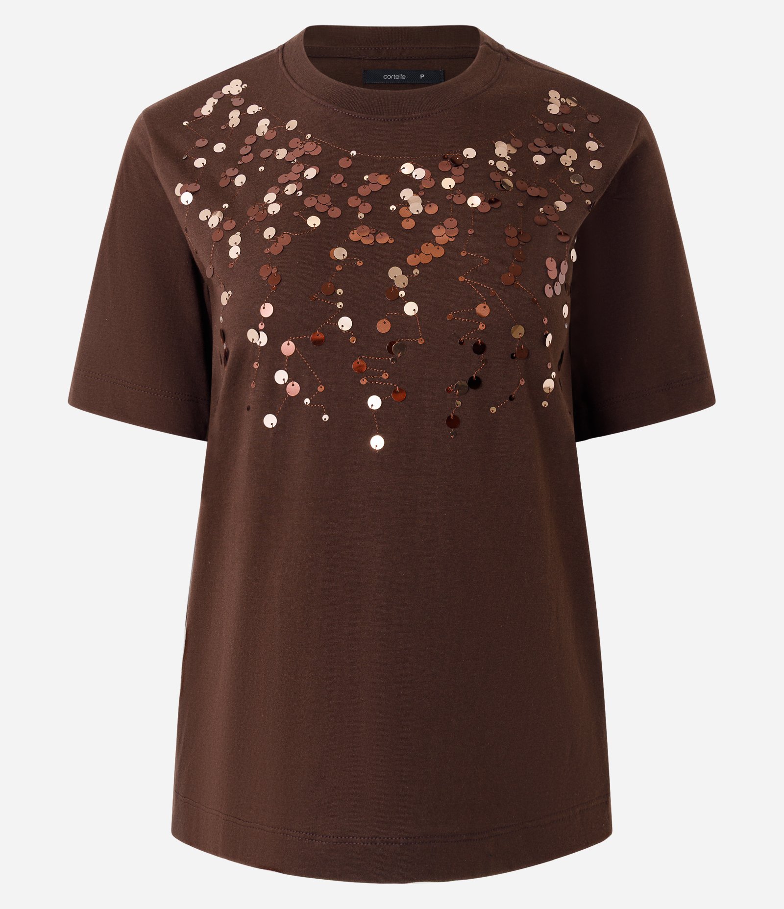 Camiseta em Algodão com Bordado de Paetês Marrom 5