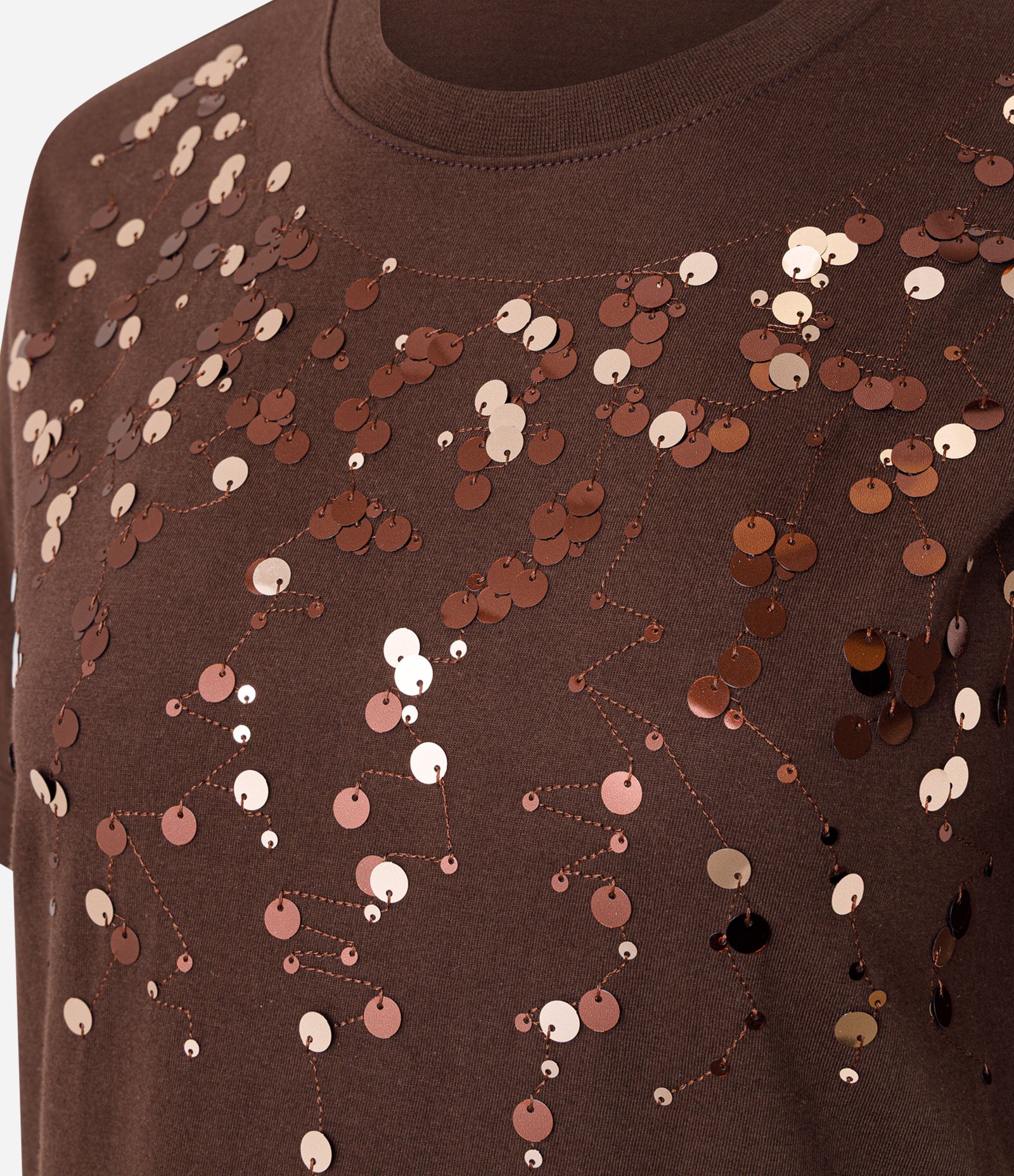 Camiseta em Algodão com Bordado de Paetês Marrom 6