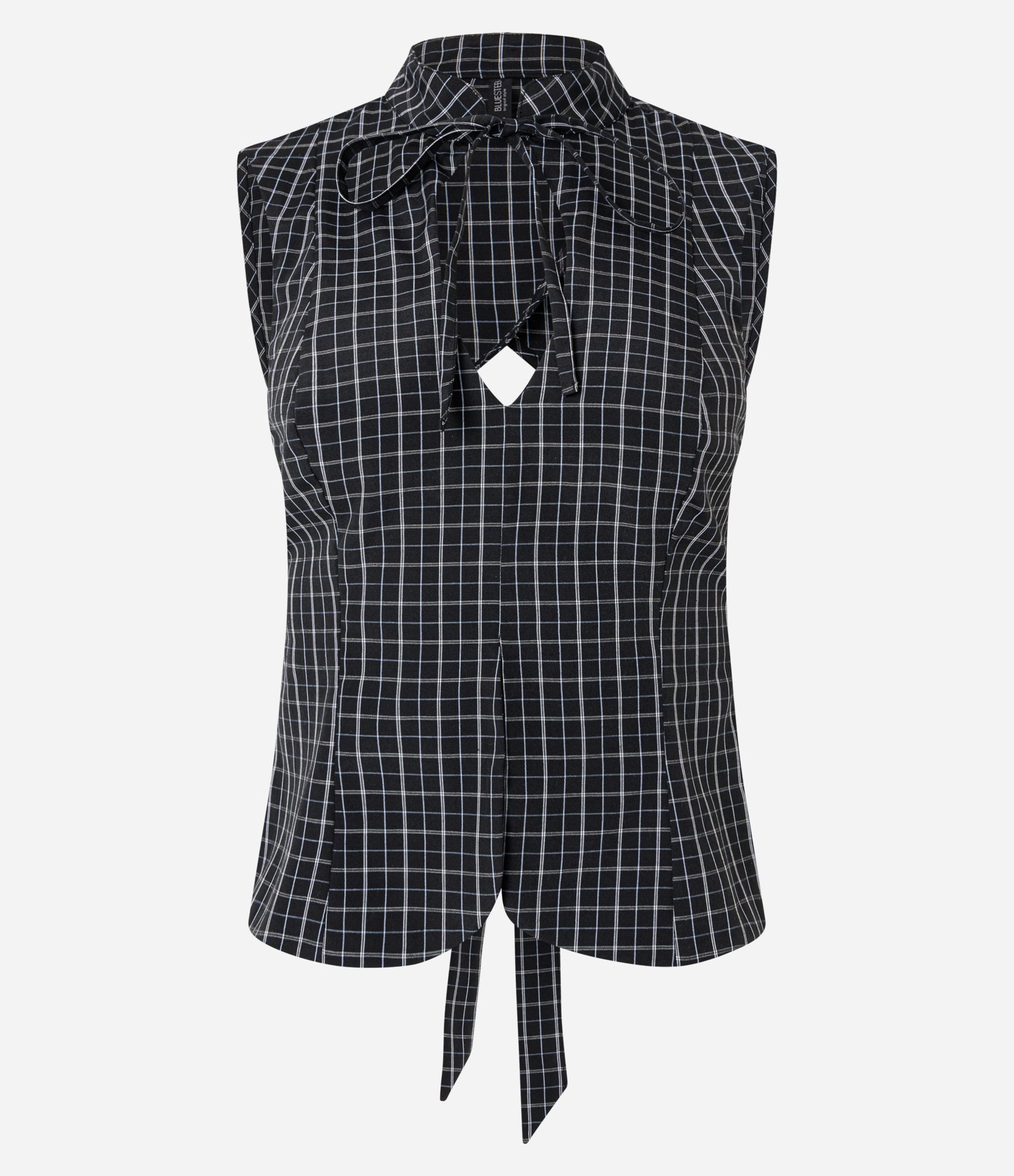Blusa Xadrez com Gola Mandarim com Amarração Preto 1