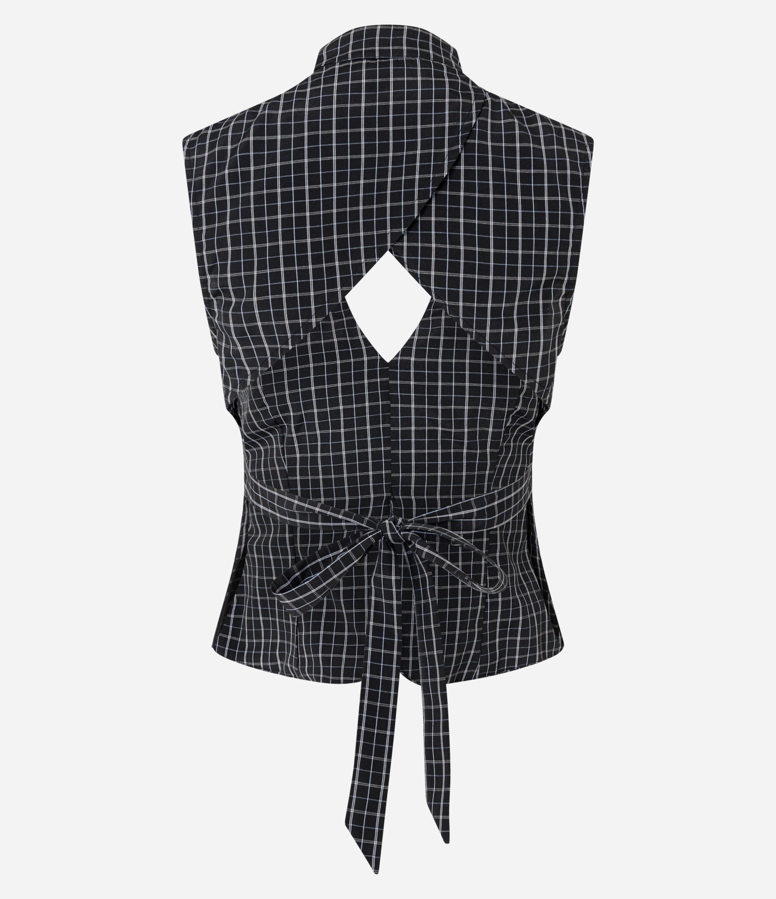 Blusa Xadrez com Gola Mandarim com Amarração Preto 2