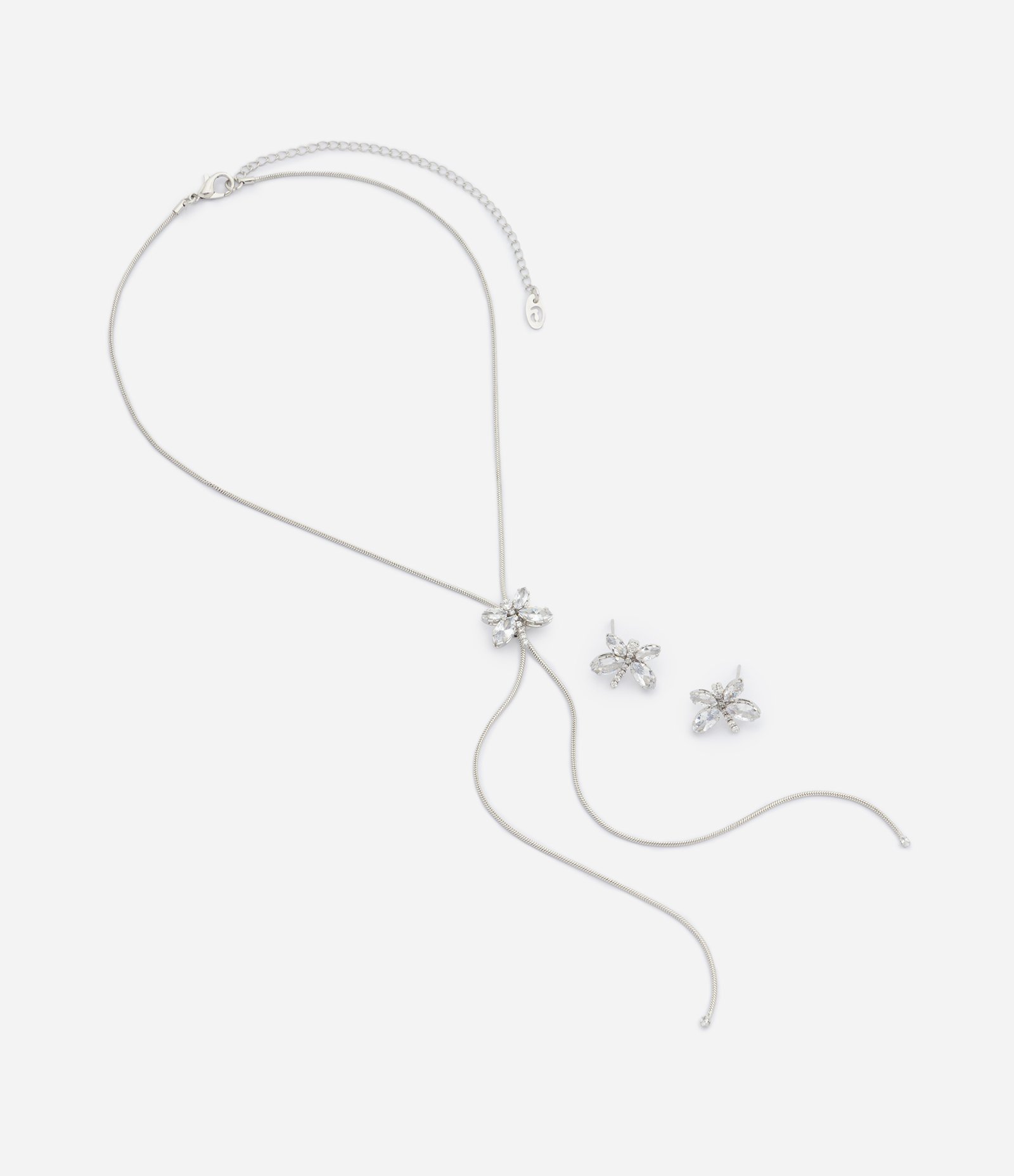 Conjunto de Colar e Brincos com Pingente de Libélula Prata 2