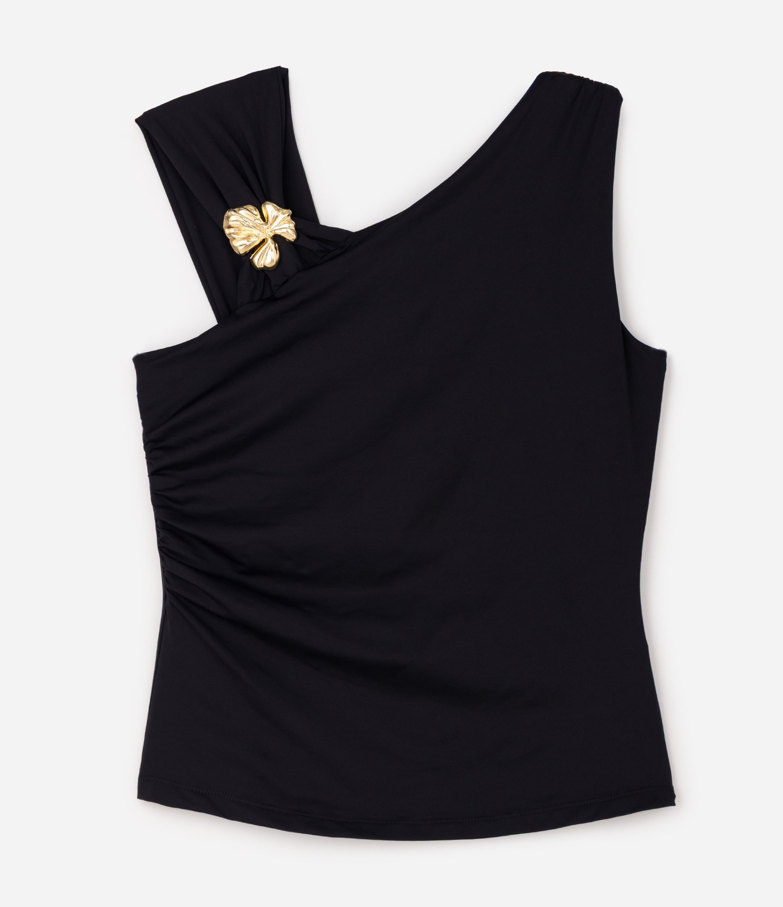 Blusa em Poliamida Drapeada com Aviamento Metálico Curve & Plus Size Preto 1