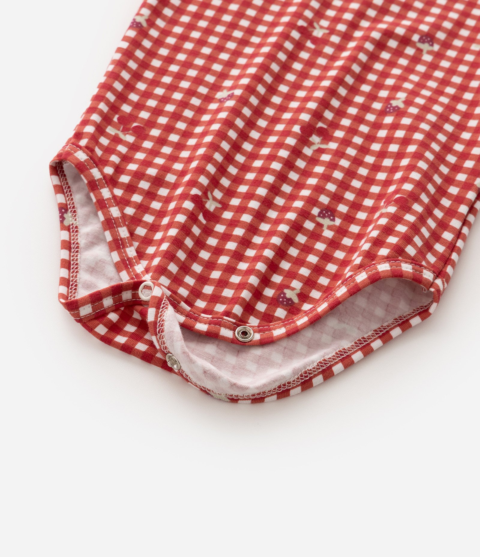 Body Infantil Em Algodão Xadrez Vichy com Mini Cerejas - Tam RN a 18 Meses Vermelho 5
