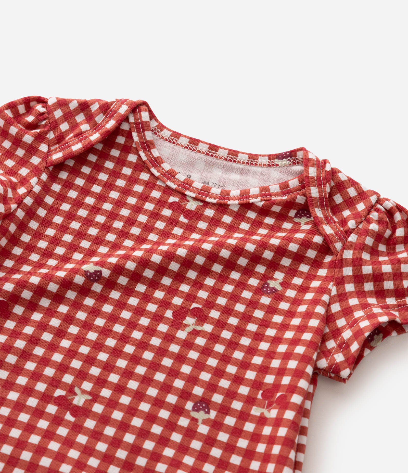 Body Infantil Em Algodão Xadrez Vichy com Mini Cerejas - Tam RN a 18 Meses Vermelho 6
