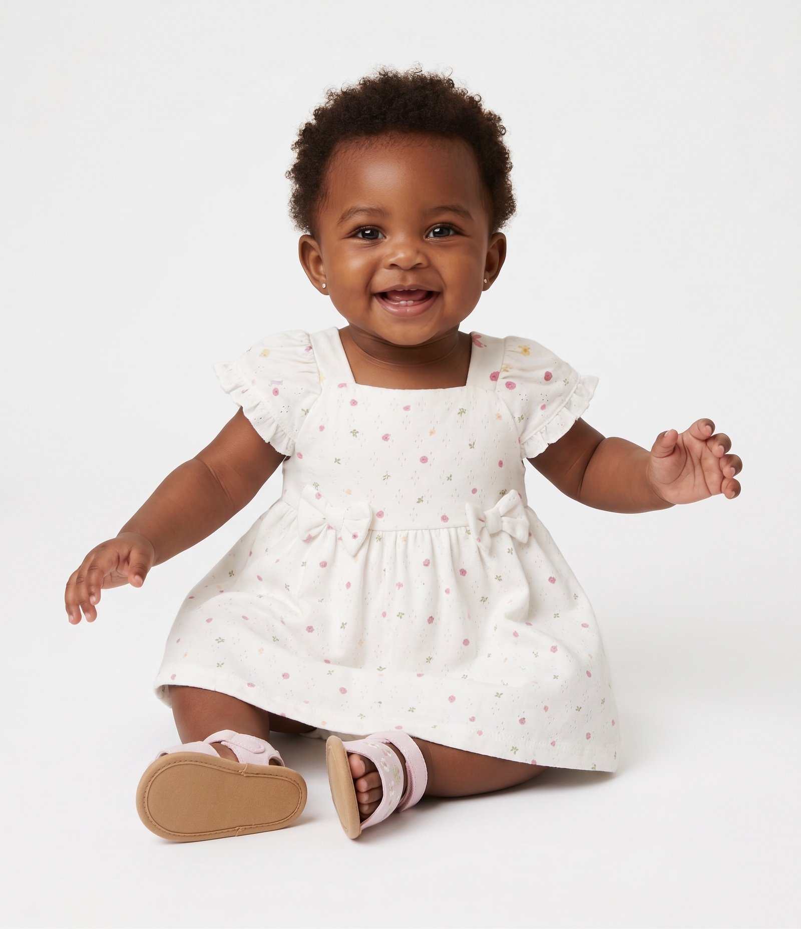 Vestido Bebê com Estampa de Frutinhas e Lacinho - Tam 0 a 18 Meses Branco 1