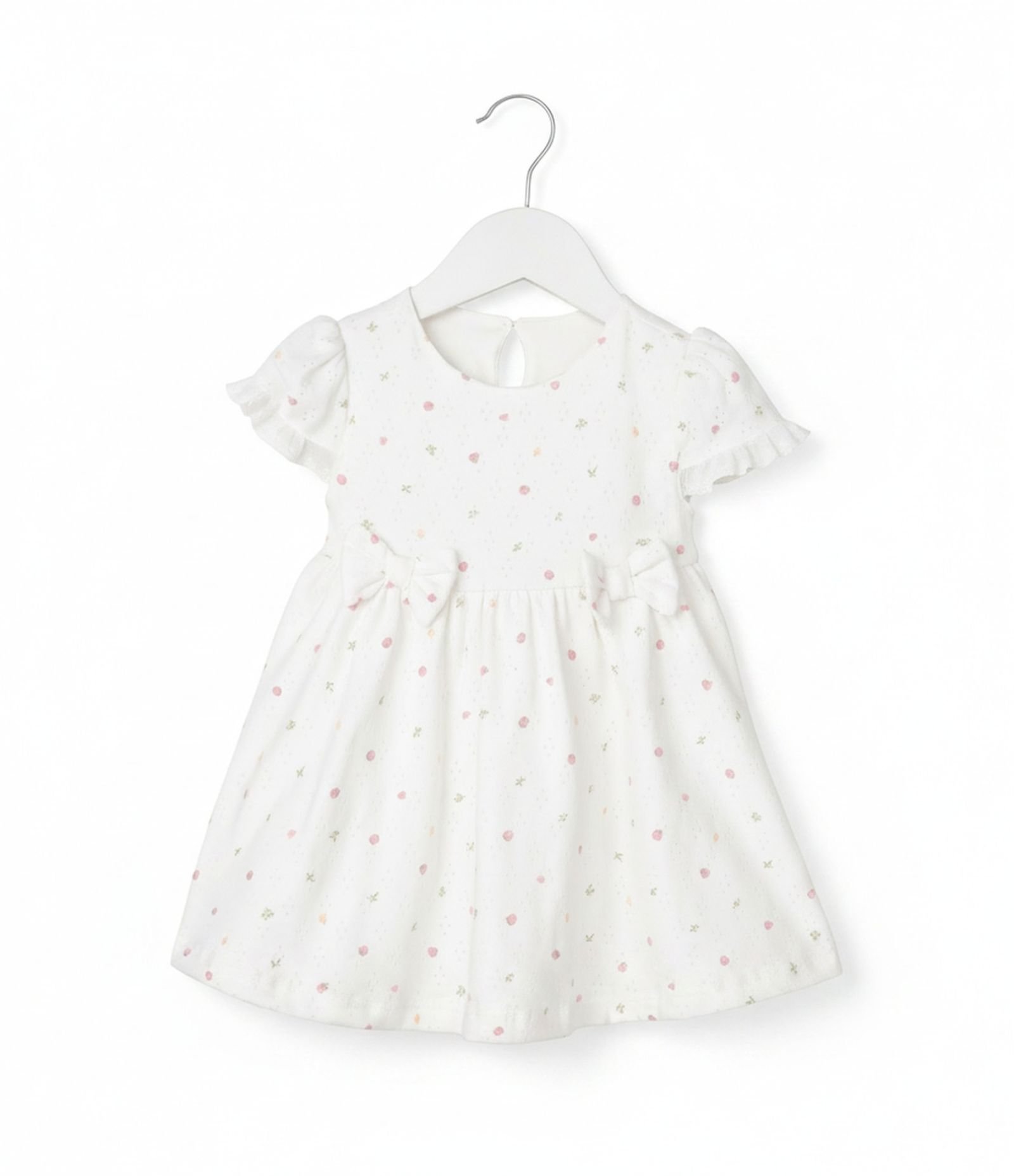 Vestido Bebê em Algodão Estampa Mini Frutinhas com Laços - Tam 0 a 18 Meses Branco 1