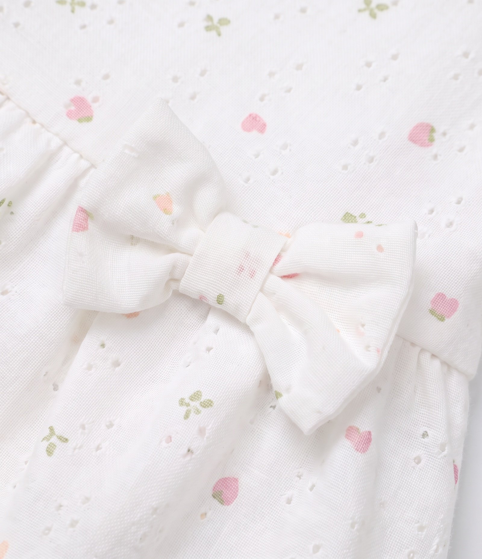 Vestido Bebê em Algodão Estampa Mini Frutinhas com Laços - Tam 0 a 18 Meses Branco 3