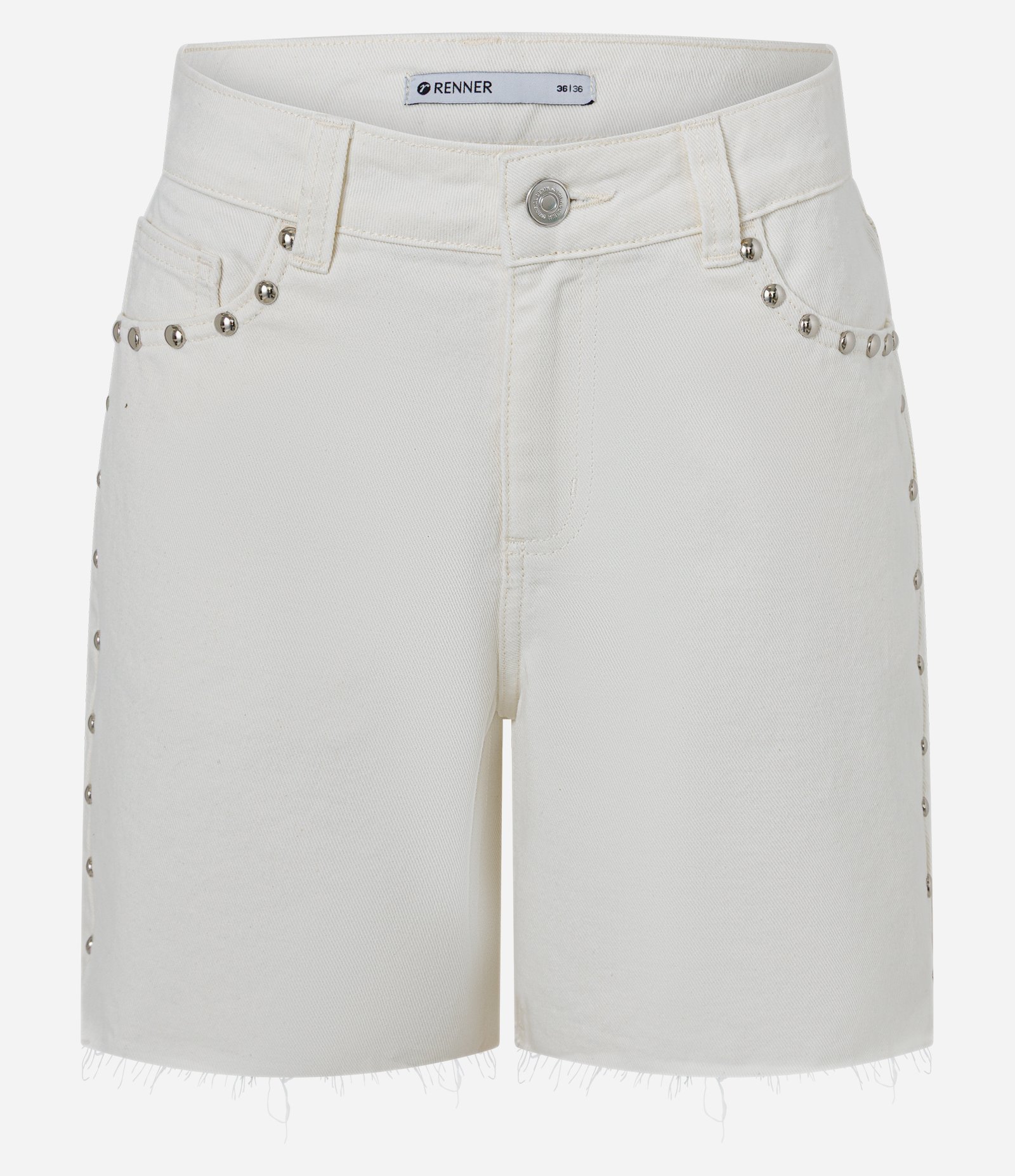 Short Midi em Sarja com Aplicação de Tachas Branco 1