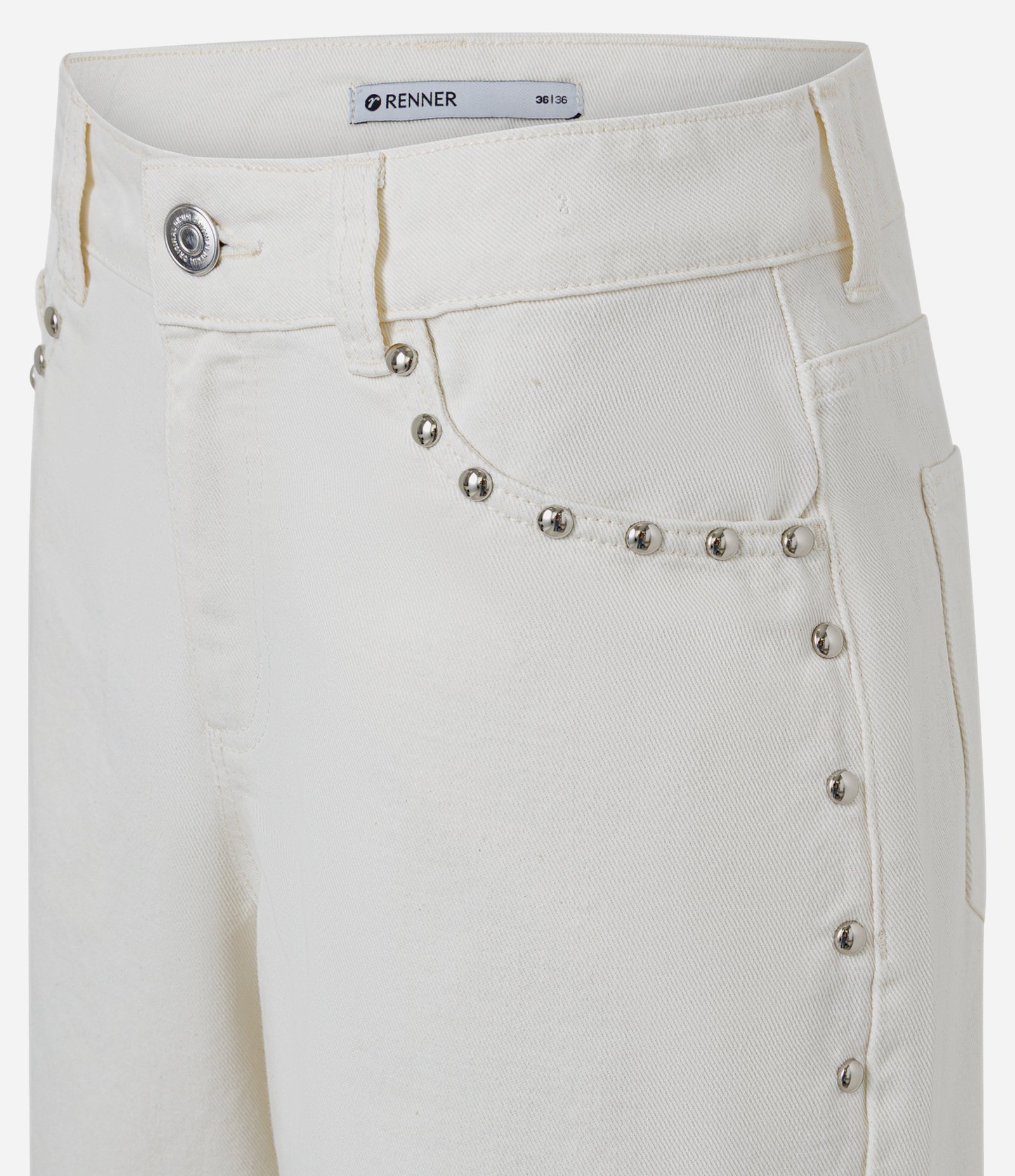 Short Midi em Sarja com Aplicação de Tachas Branco 2
