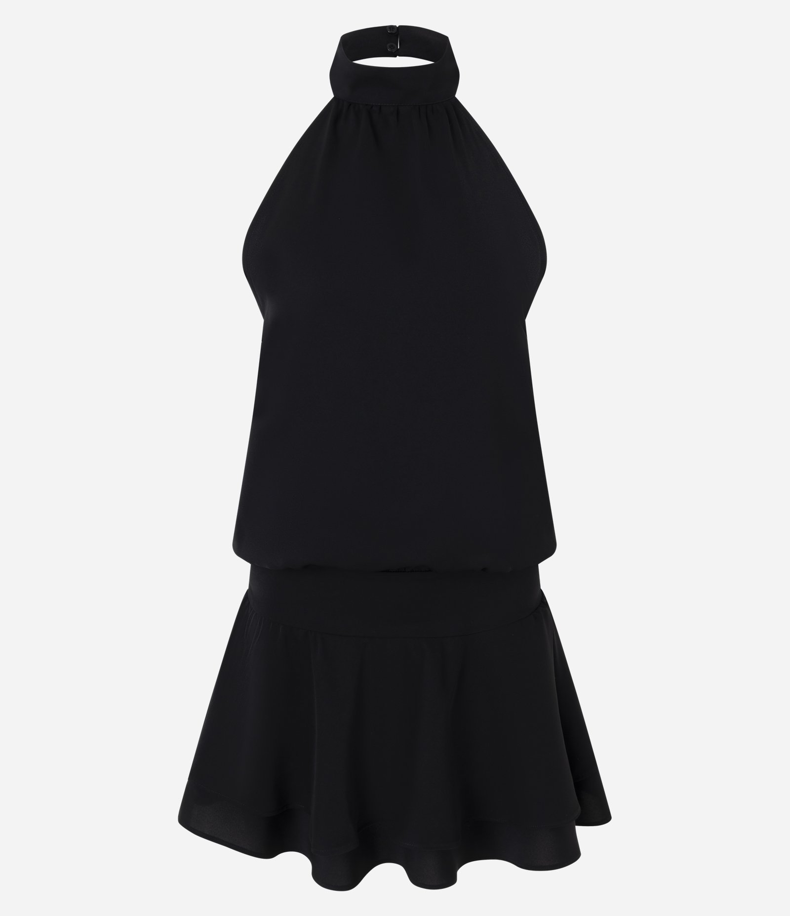 Vestido Curto Alfaiatado Halter com Babados Preto 3