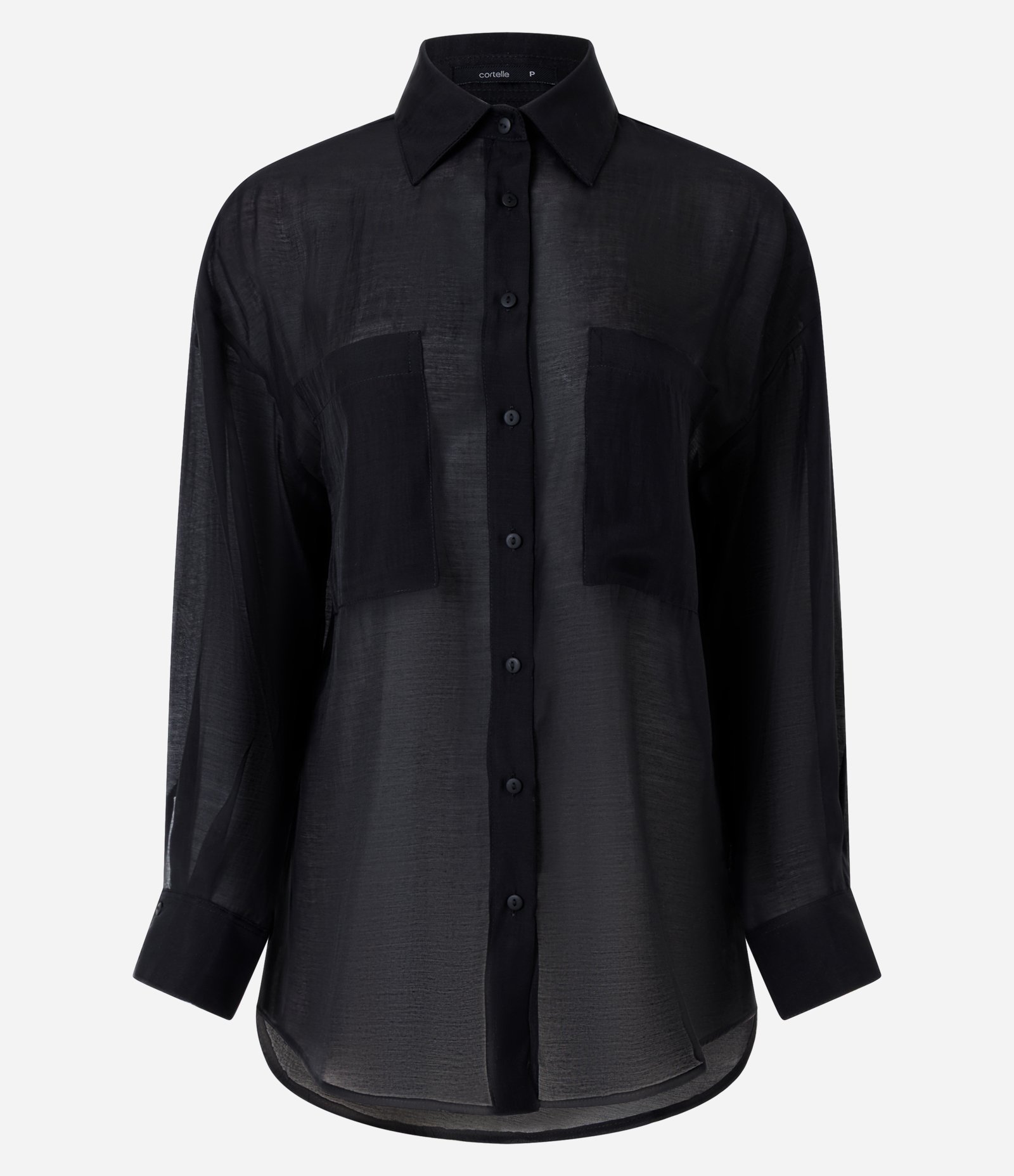 Camisa em Liocel Transparente com Bolsos Frontais Preto 5