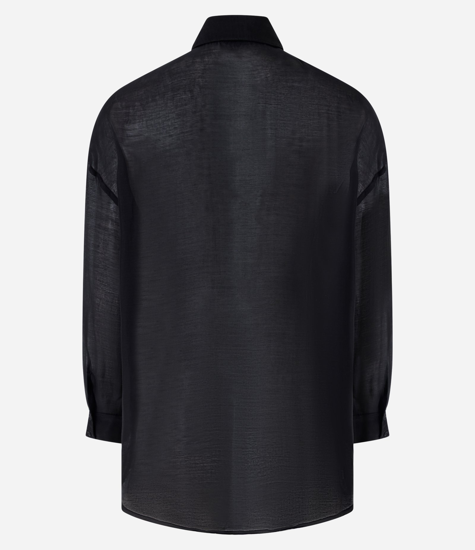 Camisa em Liocel Transparente com Bolsos Frontais Preto 6