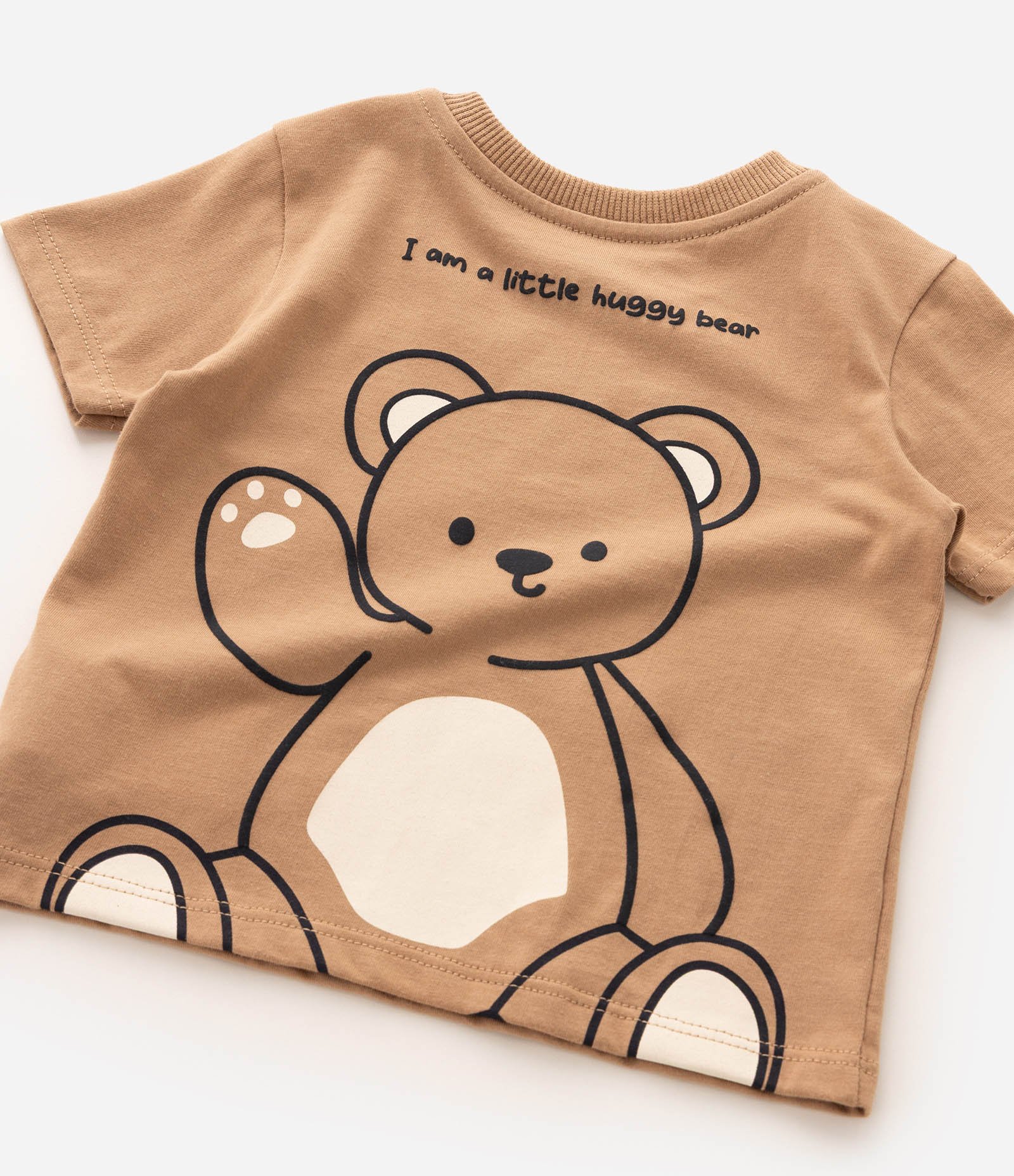 Conjunto Infantil Em Algodão Urso nas Costas com Bermuda Listrada - Tam 0 a 18 Meses Bege 5