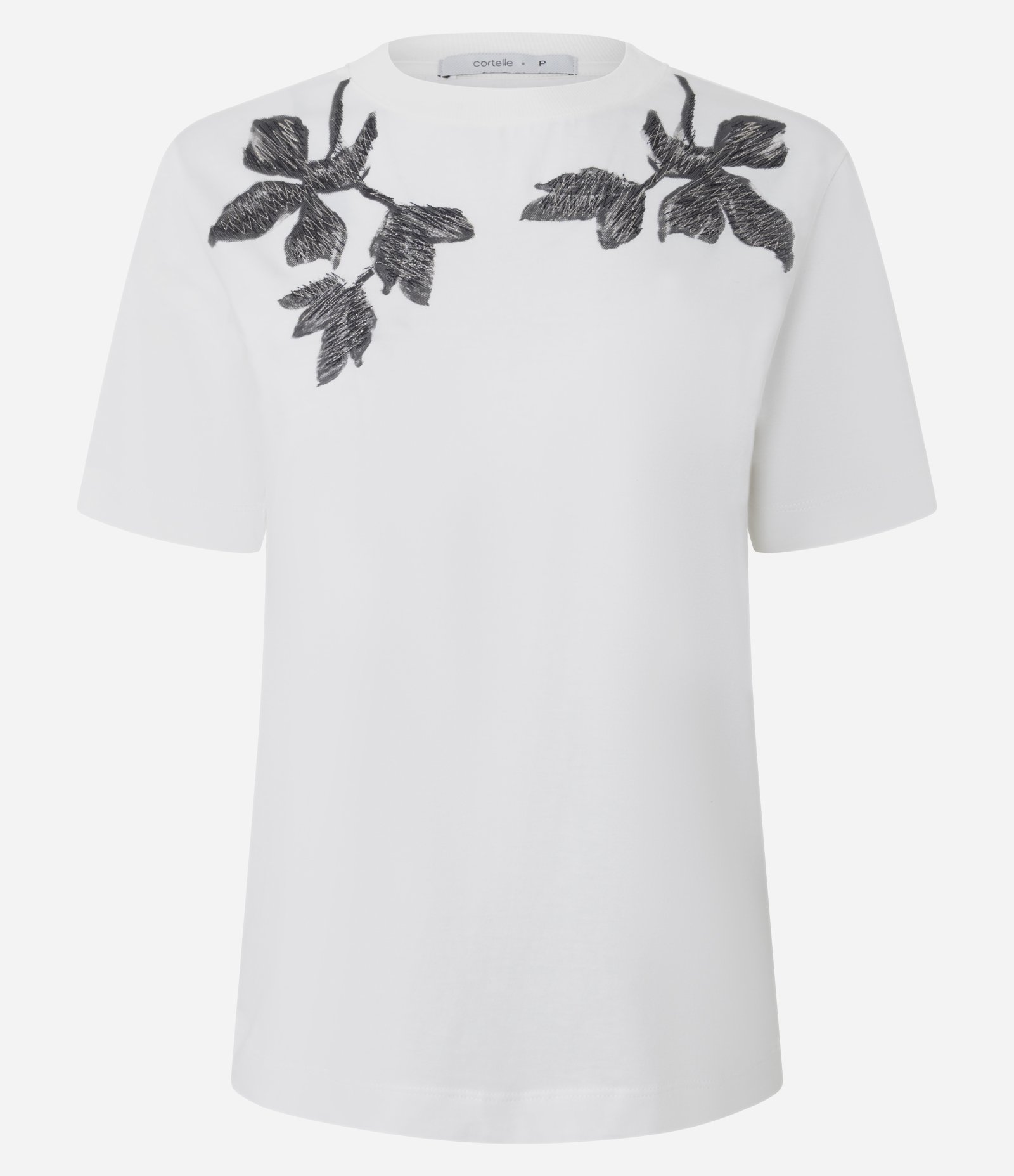 Camiseta em Algodão com Bordado Floral nos Ombros Branco 5