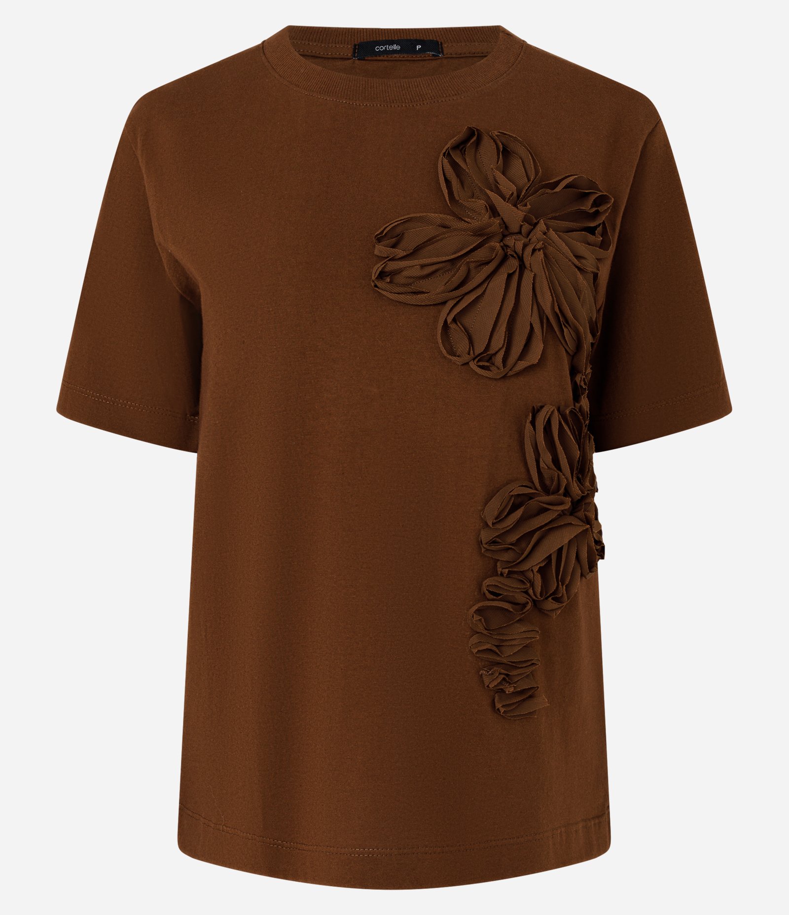 Camiseta em Algodão com Aplicação Floral Marrom 1
