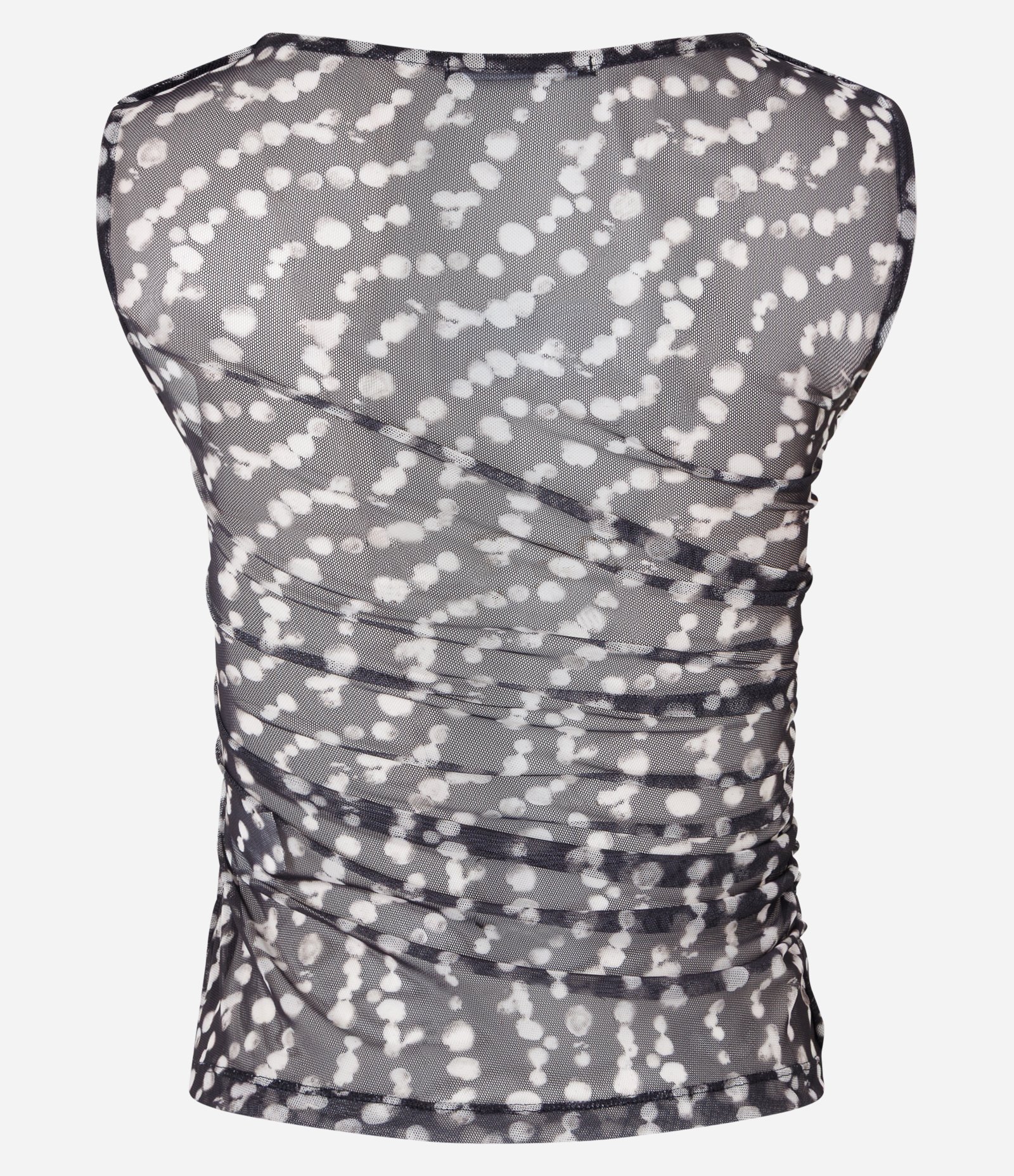 Blusa em Tule Franzido com Estampa Abstrata Preto 6