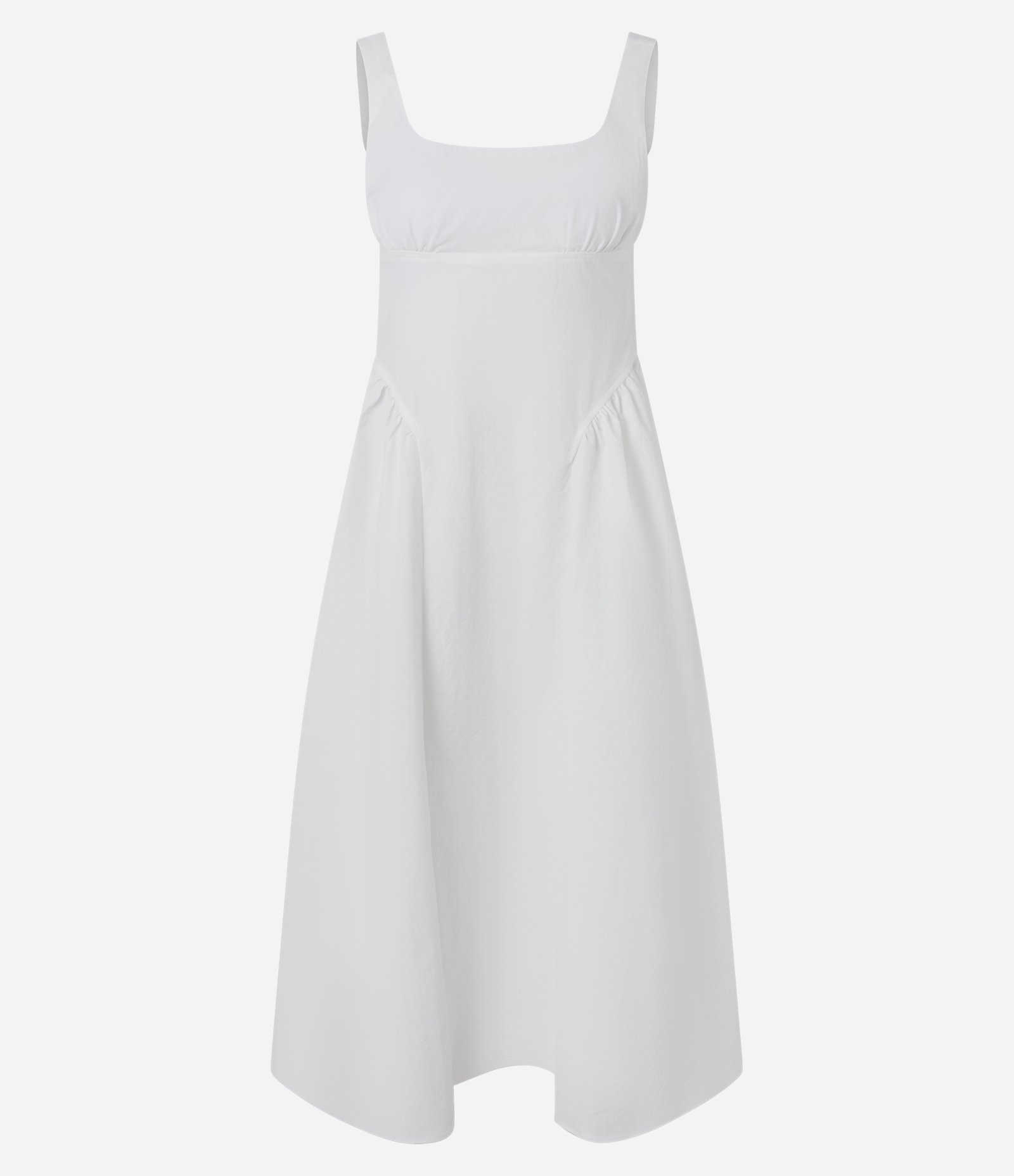 Vestido em Tricoline com Decote Quadrado e Recortes Laterais Branco 1