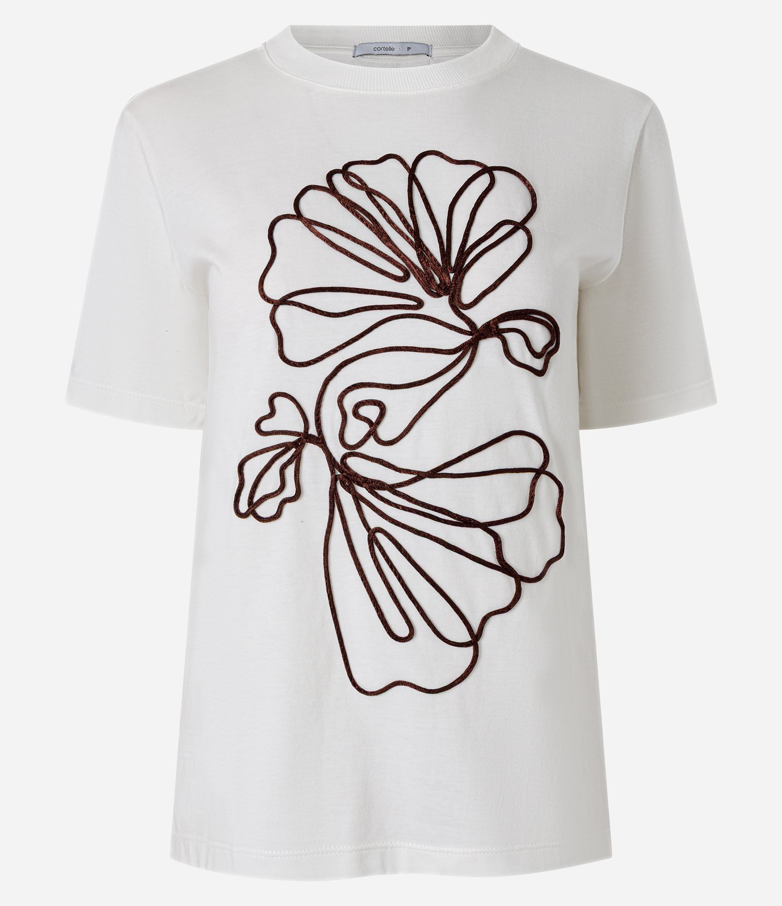 Camiseta em Algodão com Bordado Floral Branco 1
