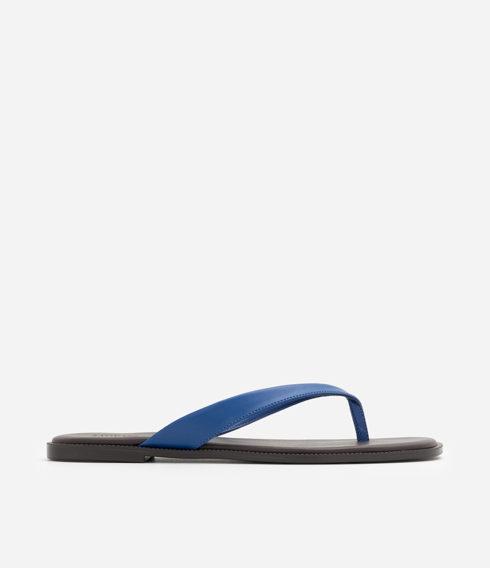 Rasteira Mule em Couro com Tiras Contrastantes Azul 3