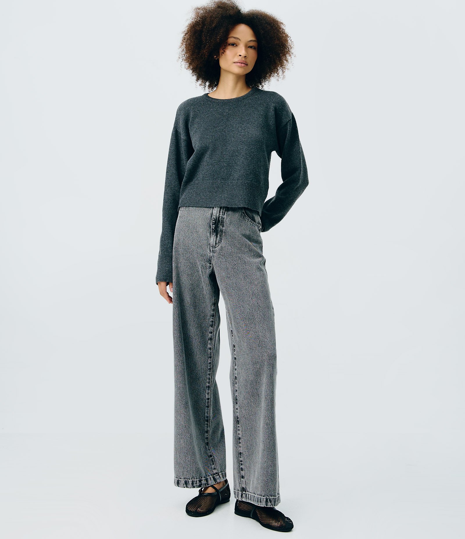 Suéter Oversized em Tricô Cinza Escuro 2