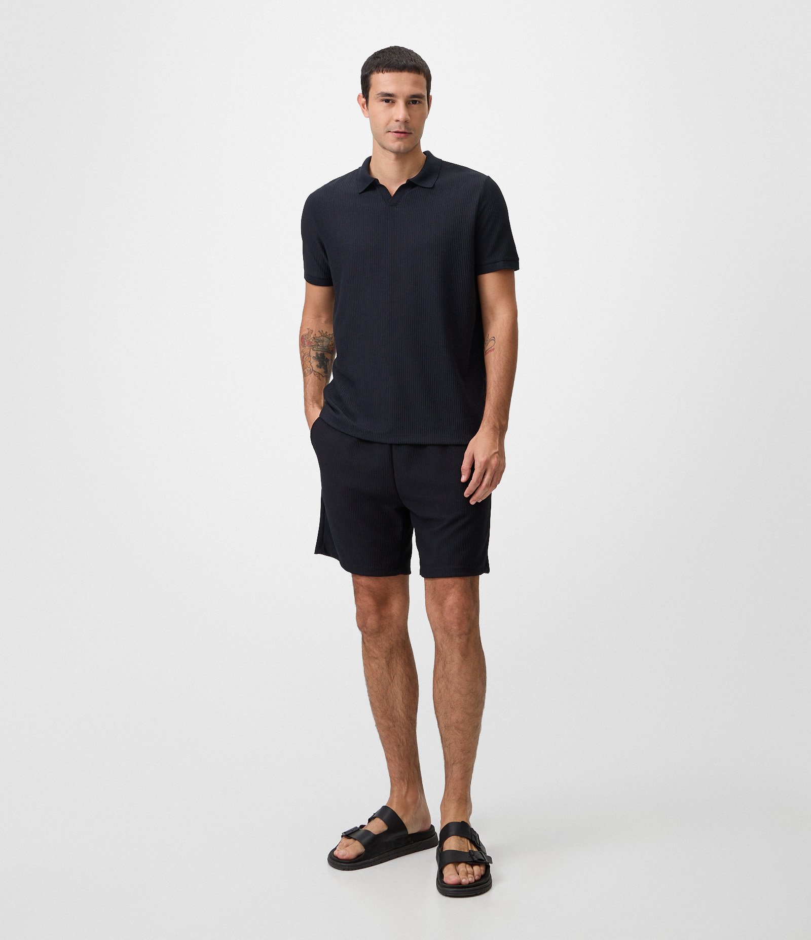Polo Regular Texturizada Canelada Preto 2