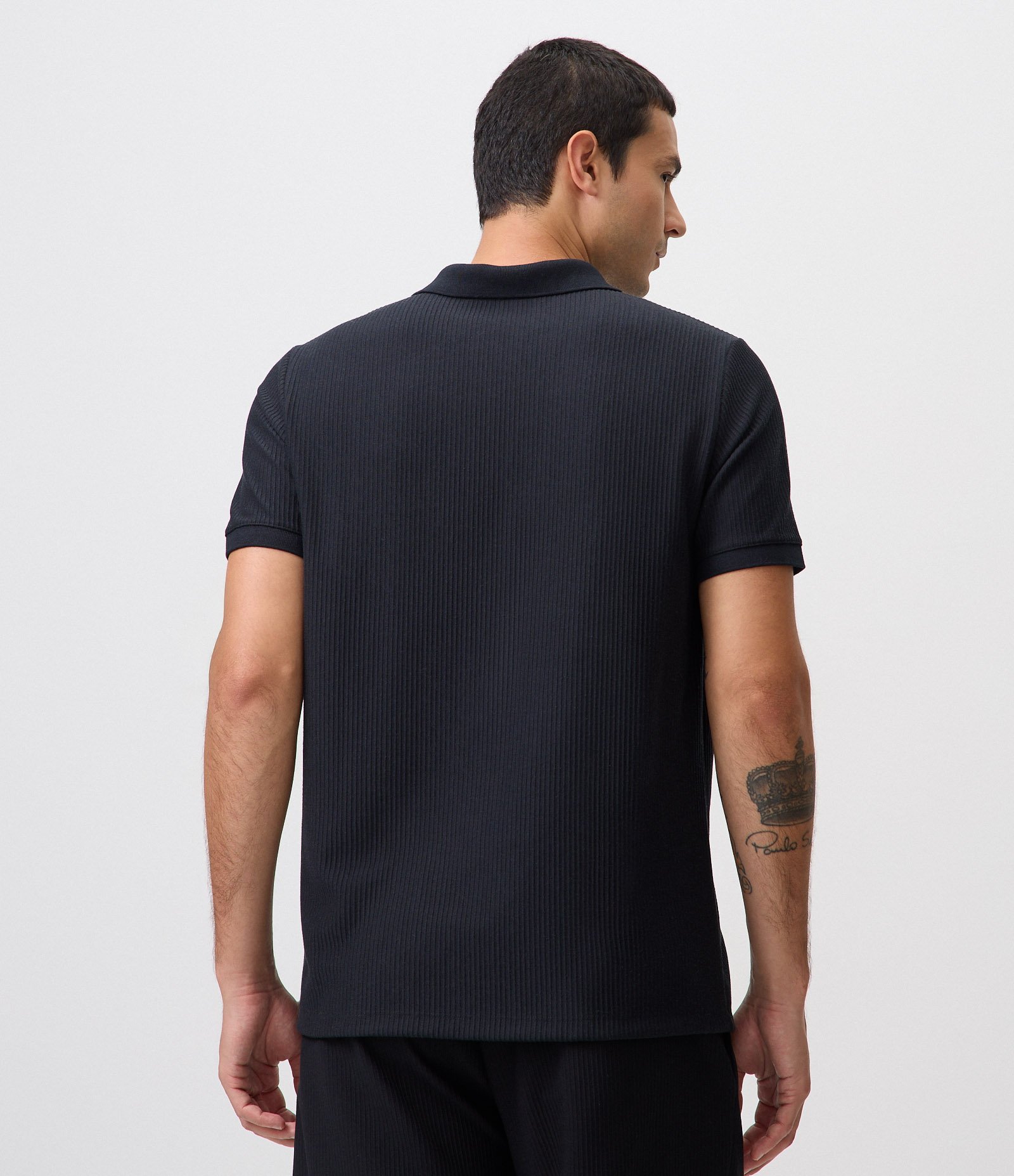 Polo Regular Texturizada Canelada Preto 3