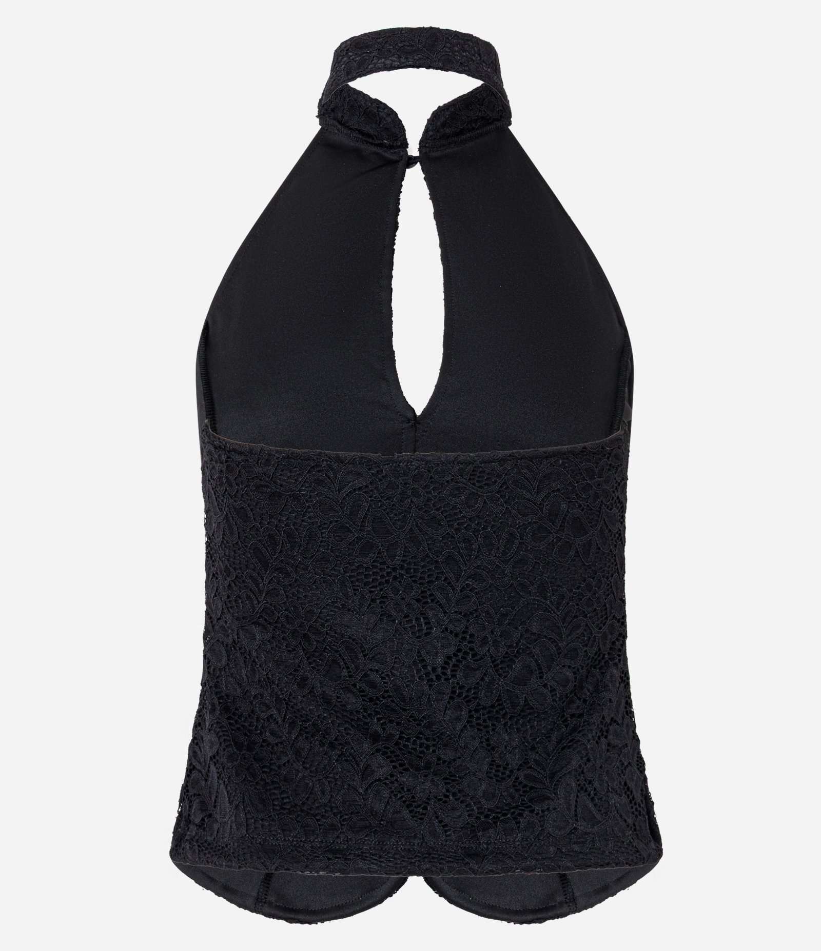 Blusa em Renda com Gola Alta Halter e Recorte Vazado Preto 8