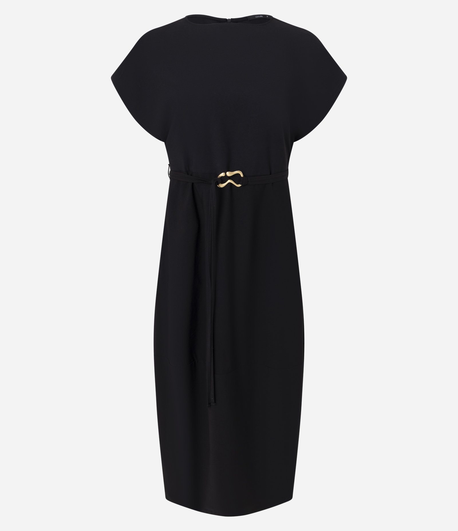 Vestido Midi em Sarja com Faixa e Fivela Metalizada Preto 5