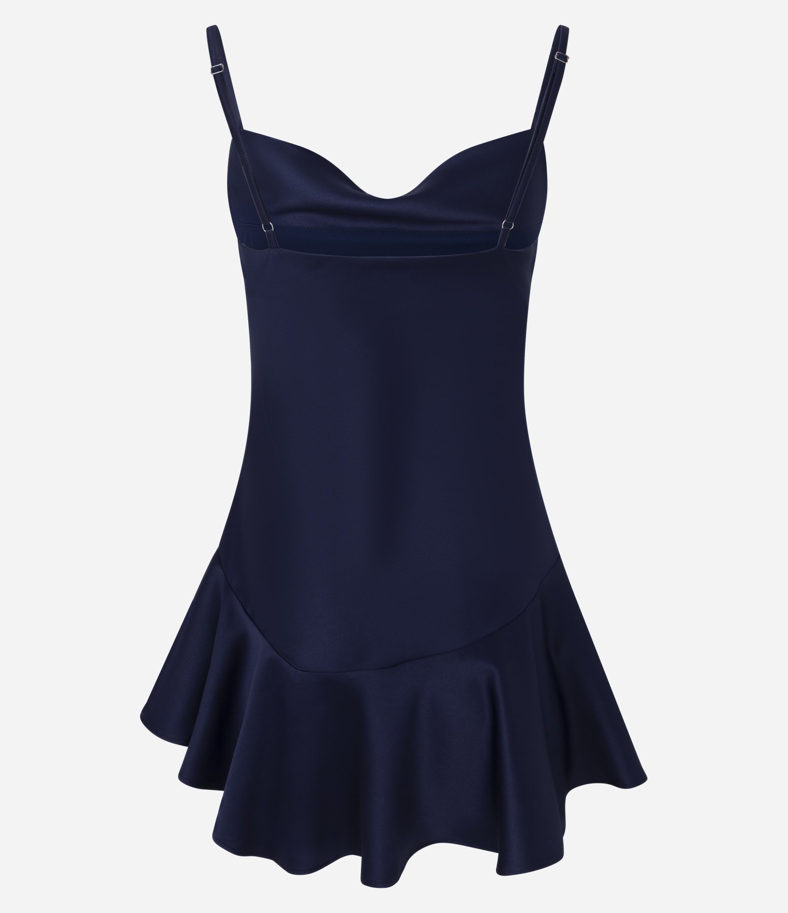 Vestido Curto Acetinado com Decote Degagê e Saia Assimétrica Azul Escuro 2