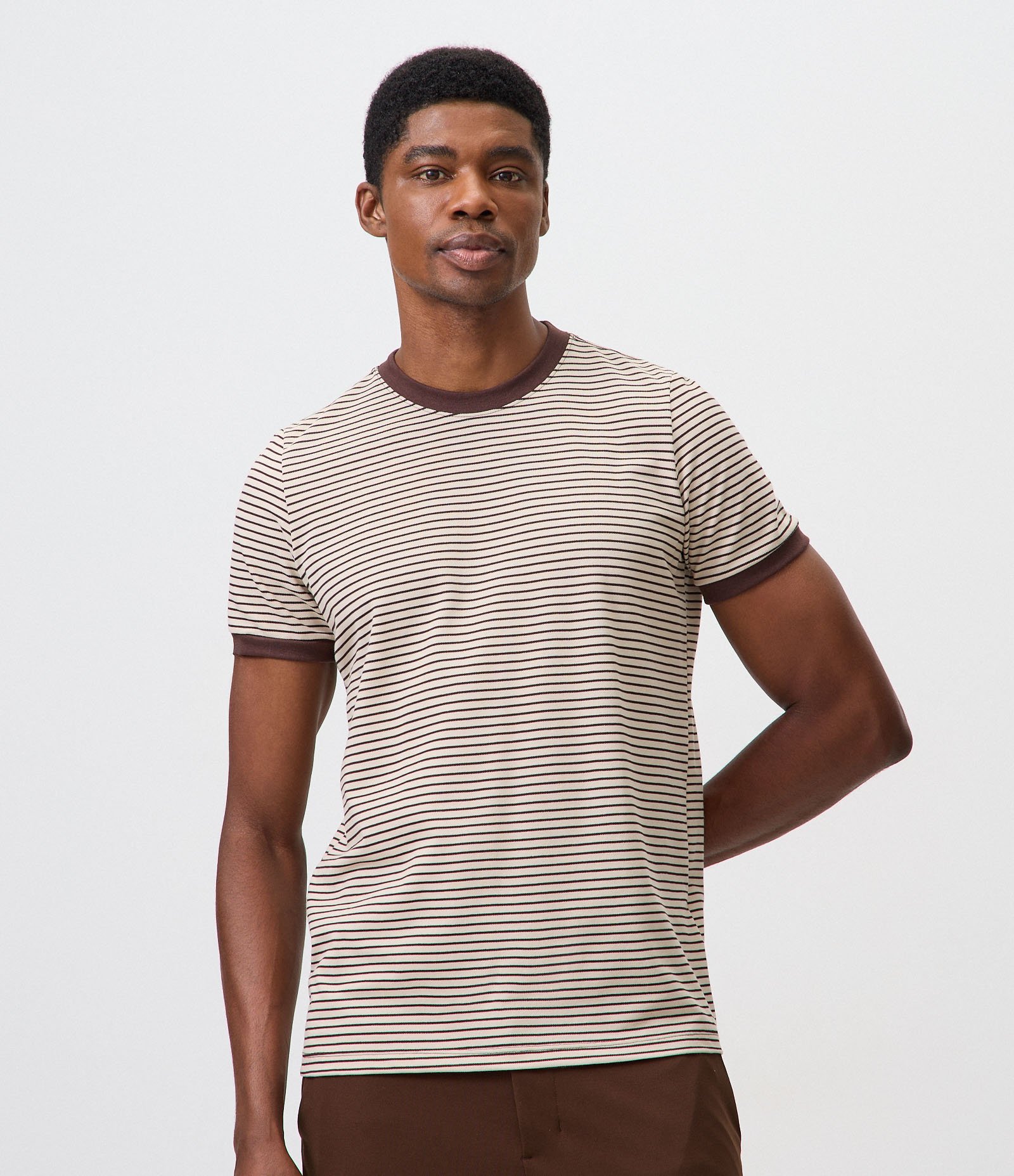 Camiseta Slim Listrada Bicolor Cinza 1