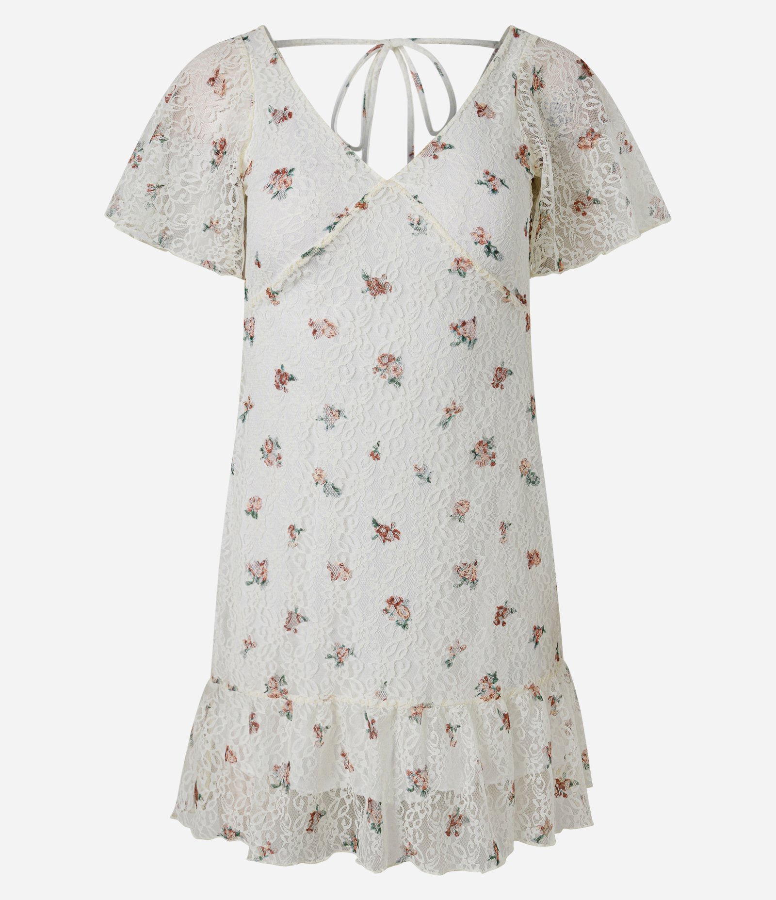 Vestido Curto em Renda Floral com Costas Decotadas Off White 5