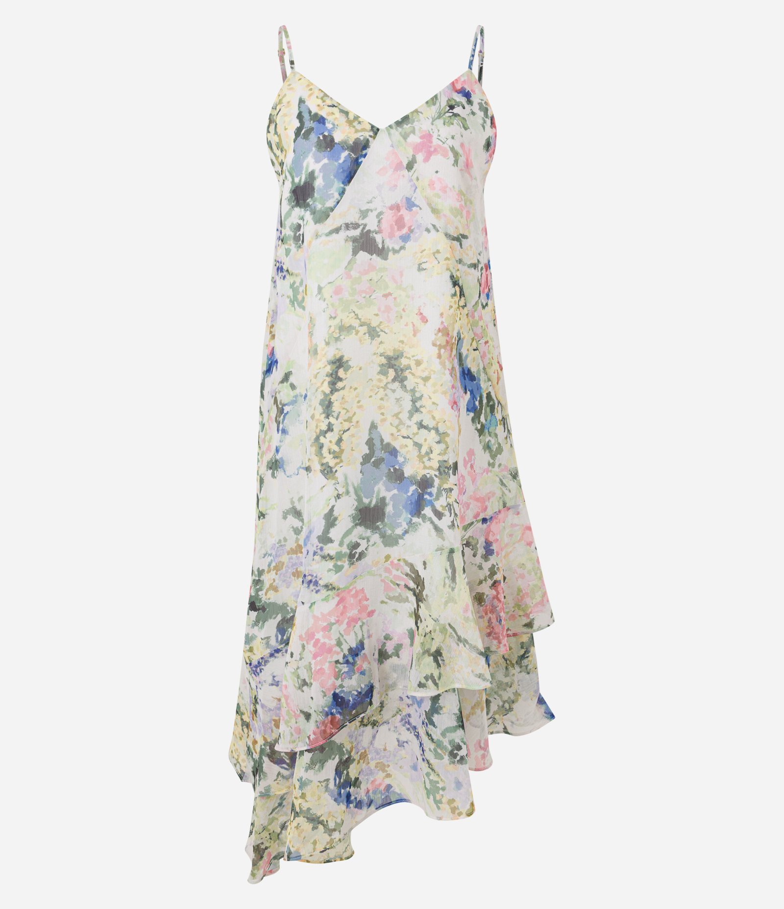 Vestido com Estampa Floral e Babados Branco 1