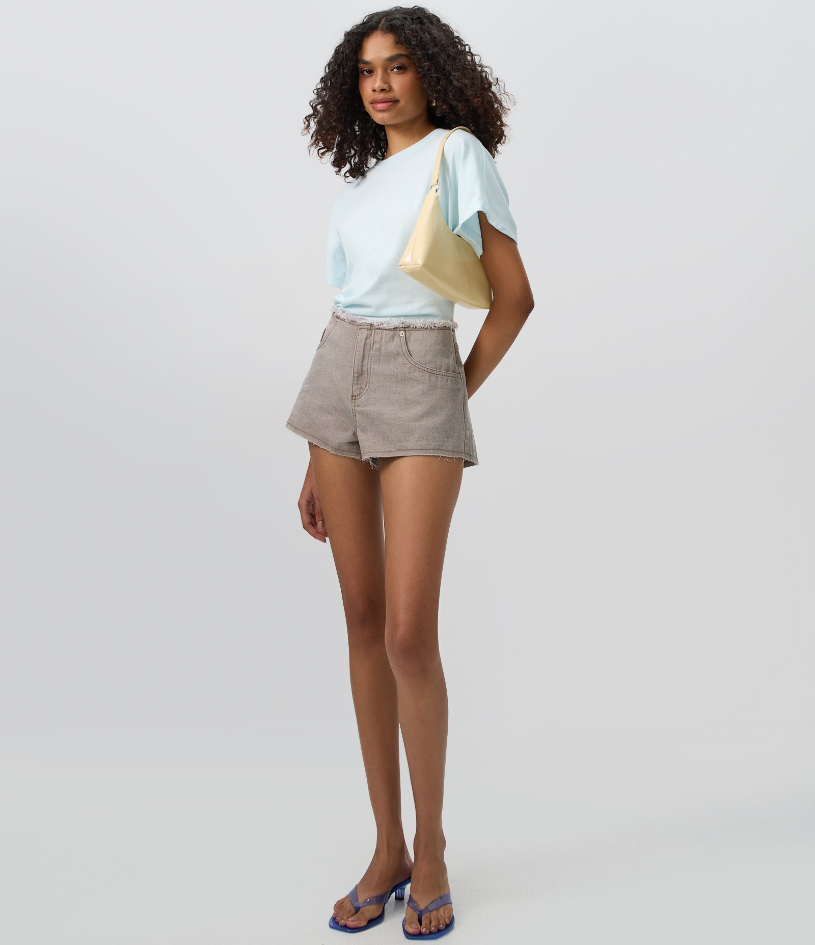 Blusa Baby Look em Meia Malha com Drapeado Lateral Azul 2