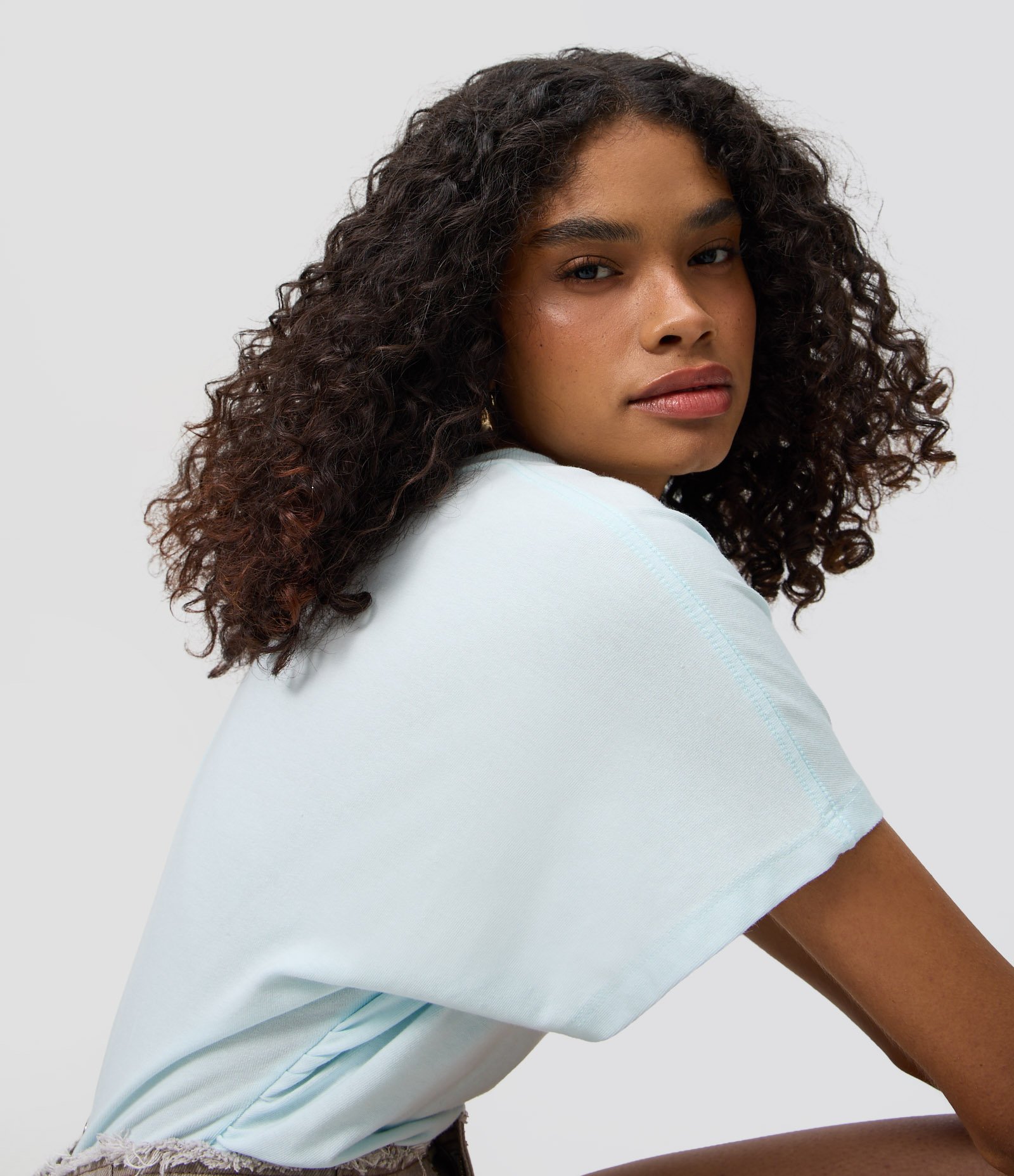 Blusa Baby Look em Meia Malha com Drapeado Lateral Azul 3