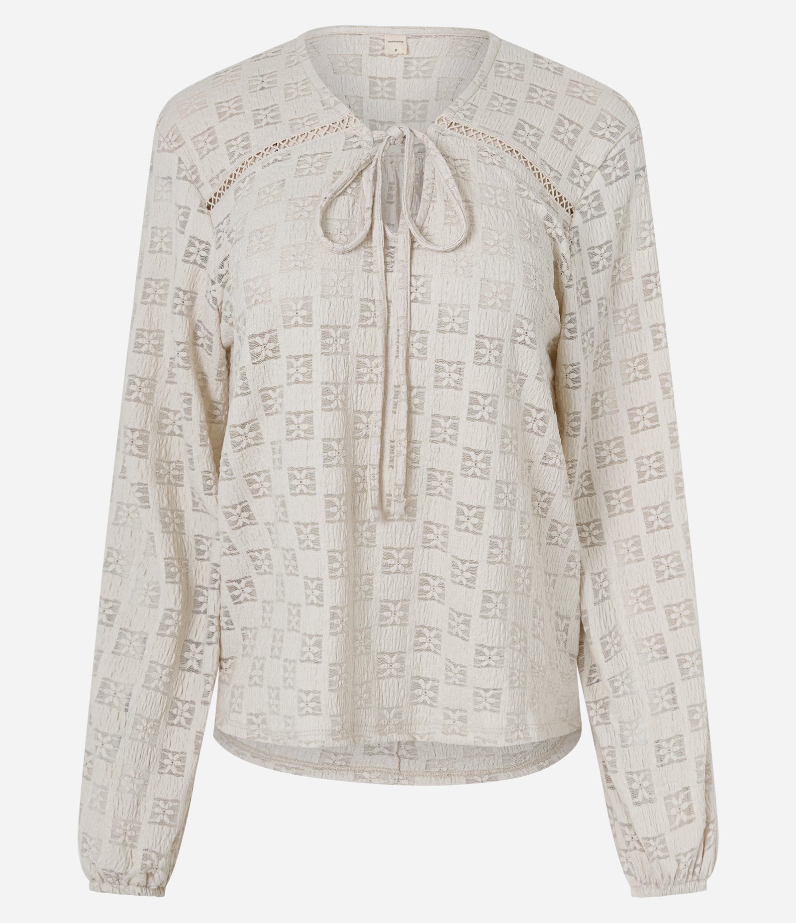 Blusa Bata em Renda com Amarração Frontal Bege 1