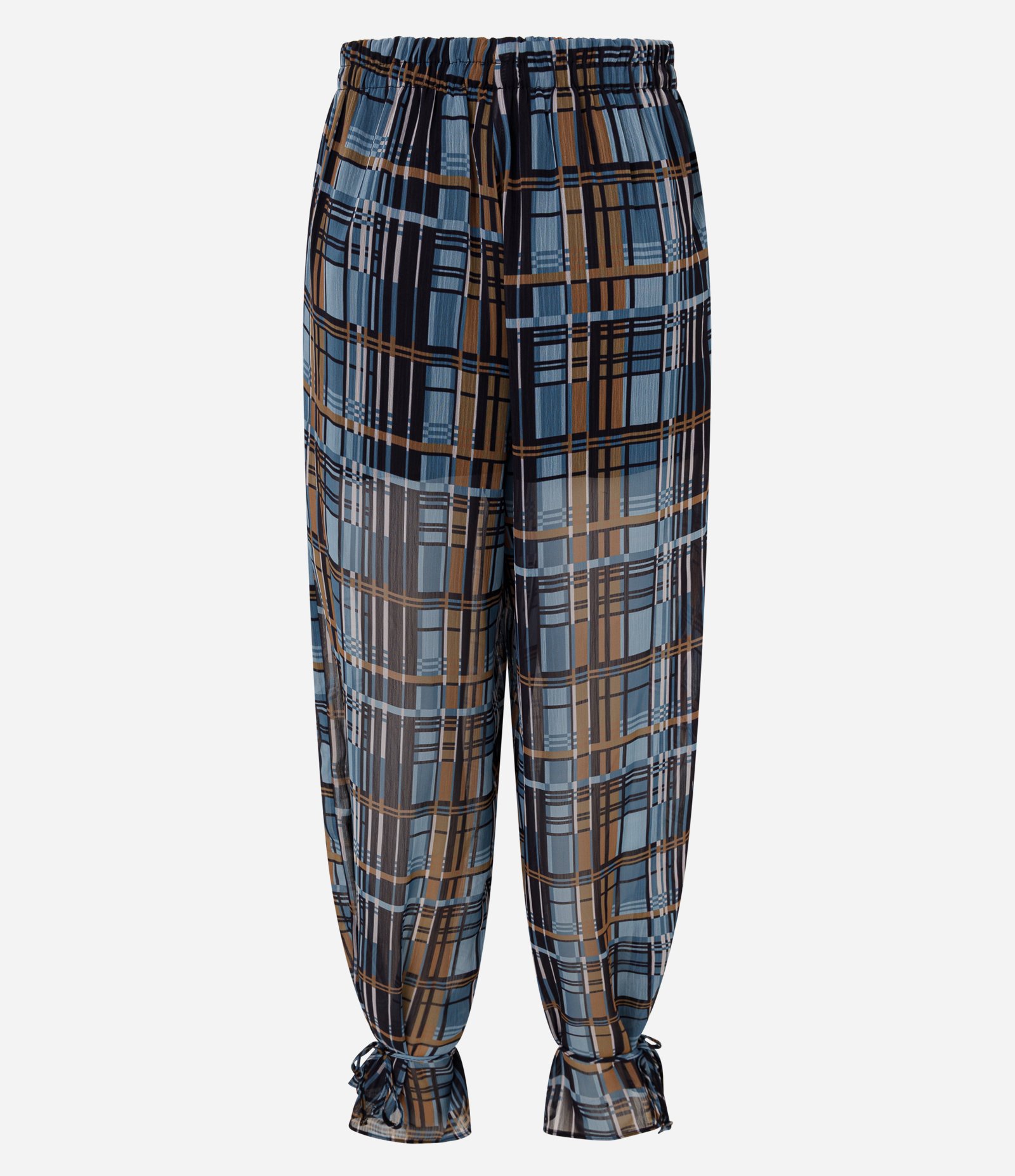 Calça em Chiffon Xadrez com Amarração na Barra Preto 8