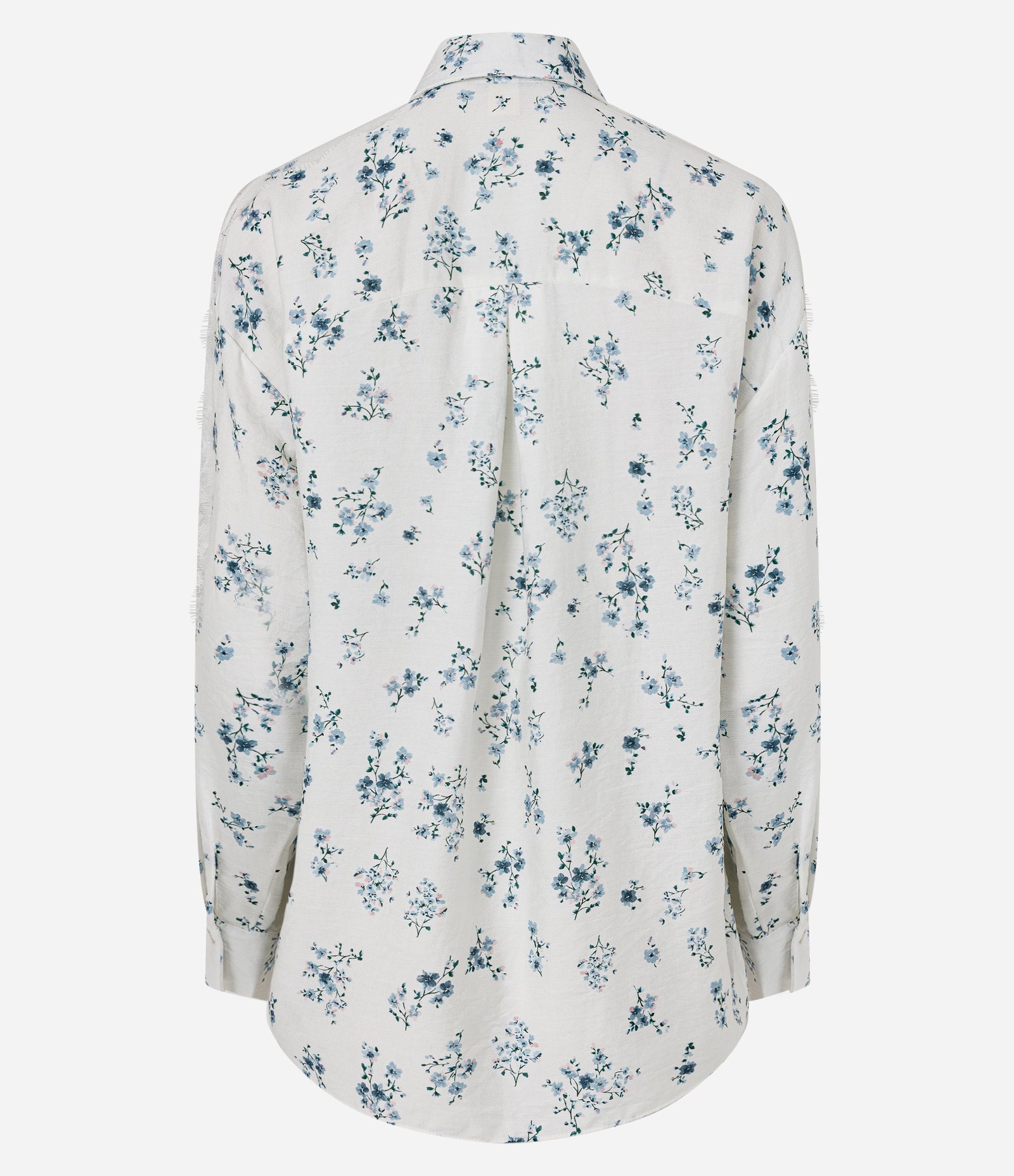 Camisa Floral em Viscose com Renda nas Mangas Branco 6