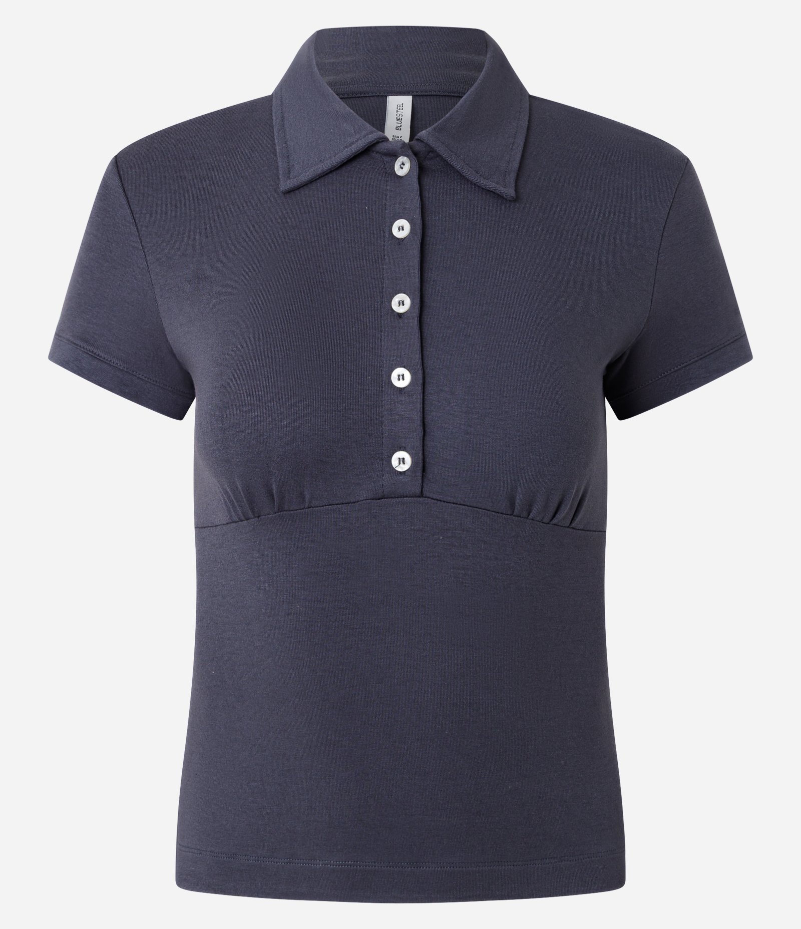 Blusa Polo Manga Curta em Ribana com Peitilho Azul 5