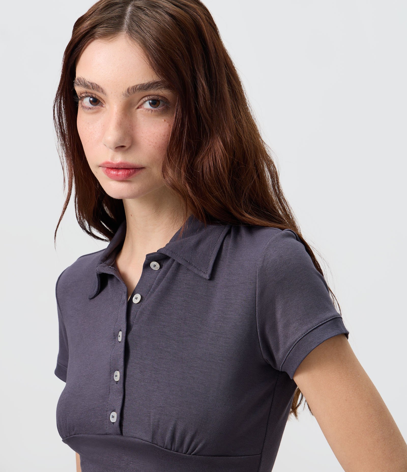 Blusa Polo Manga Curta em Ribana com Peitilho Azul 3