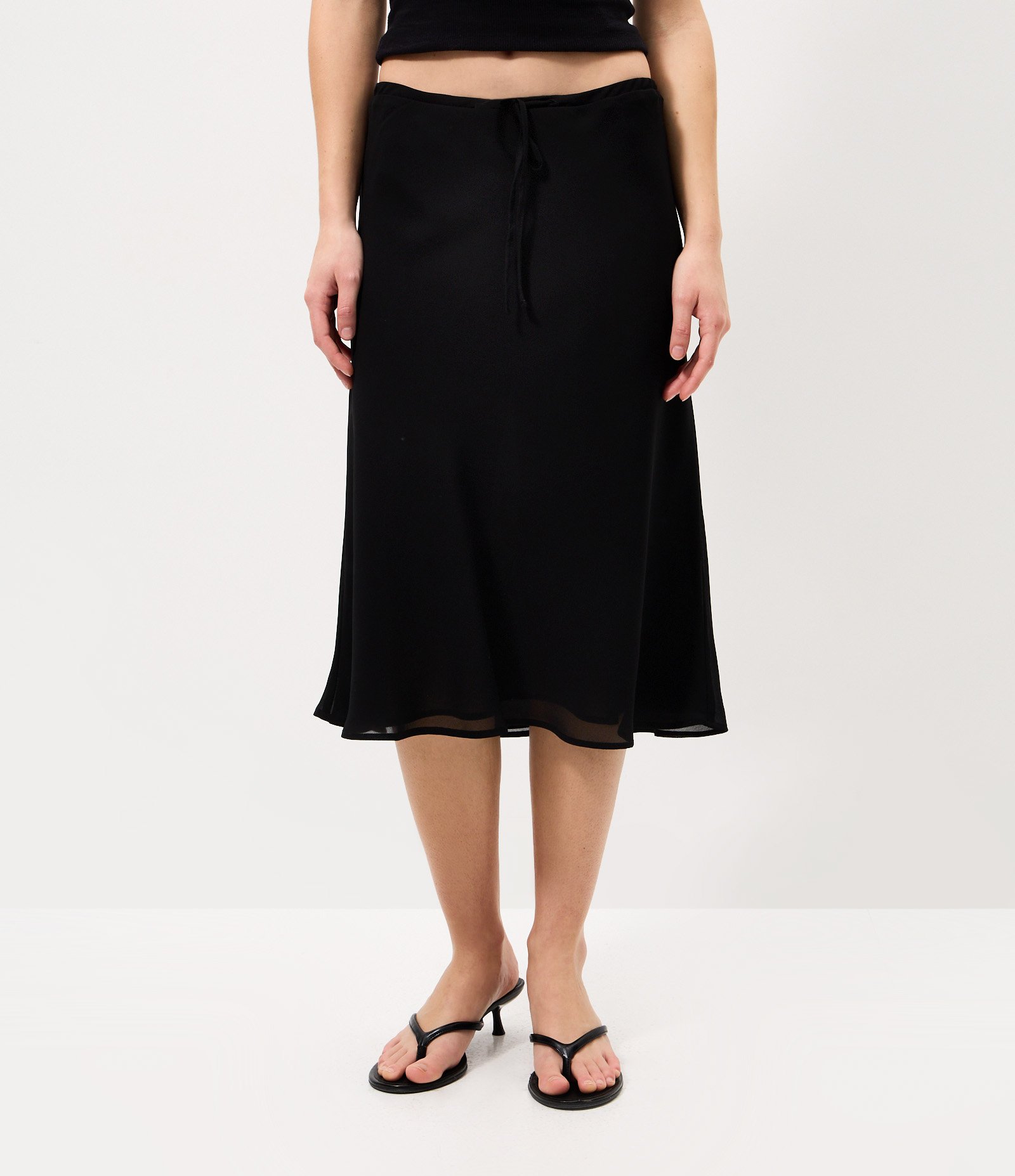 Saia Midi em Chiffon com Amarração na Cintura Preto 2