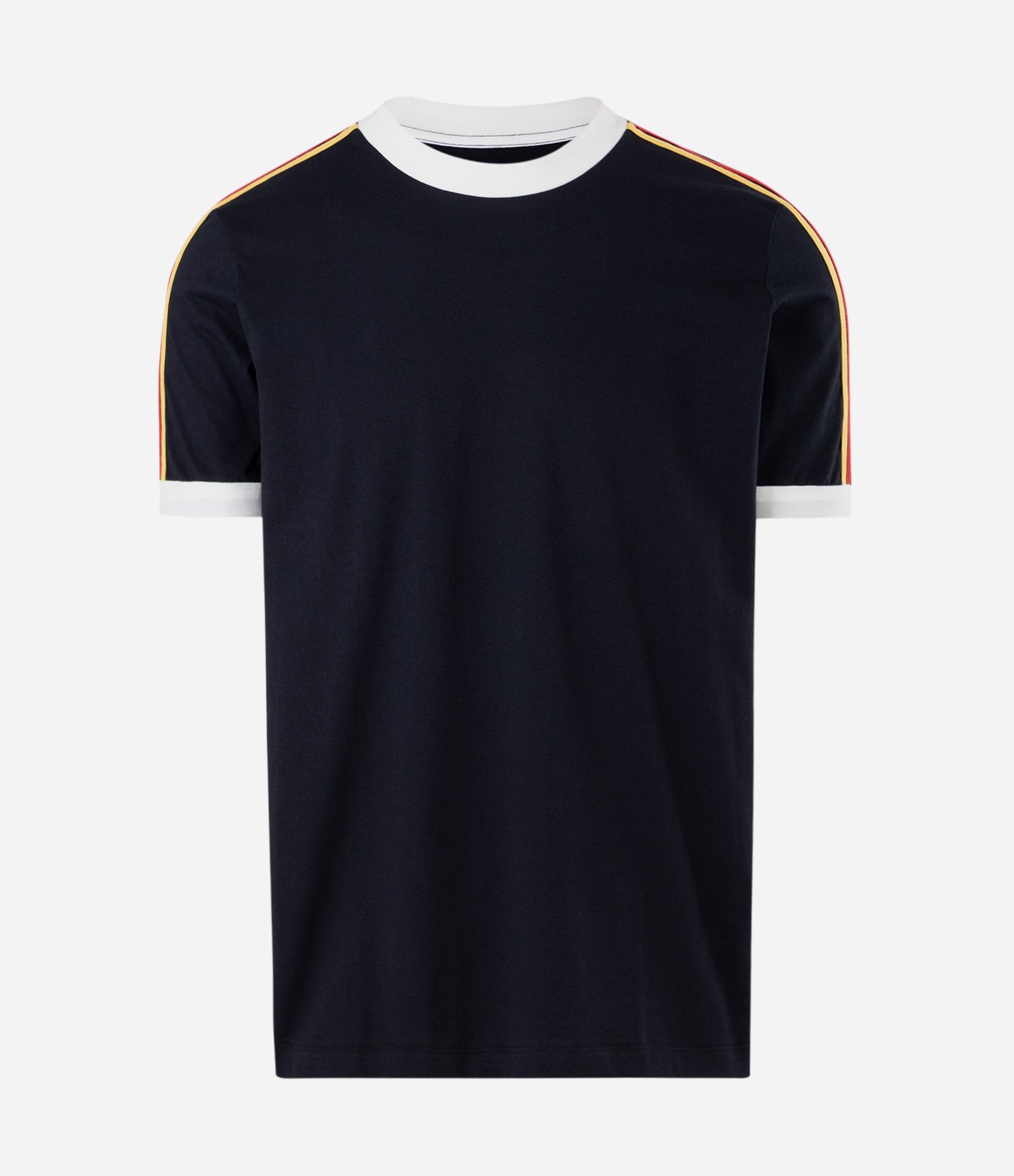 Camiseta Regular em Algodão com Listras nos Ombros Preto 1